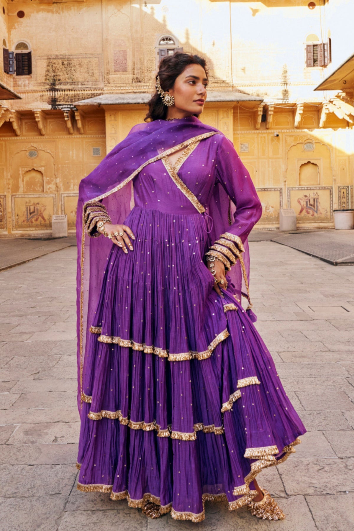 Imperial Purple Tiered Angrakha Set