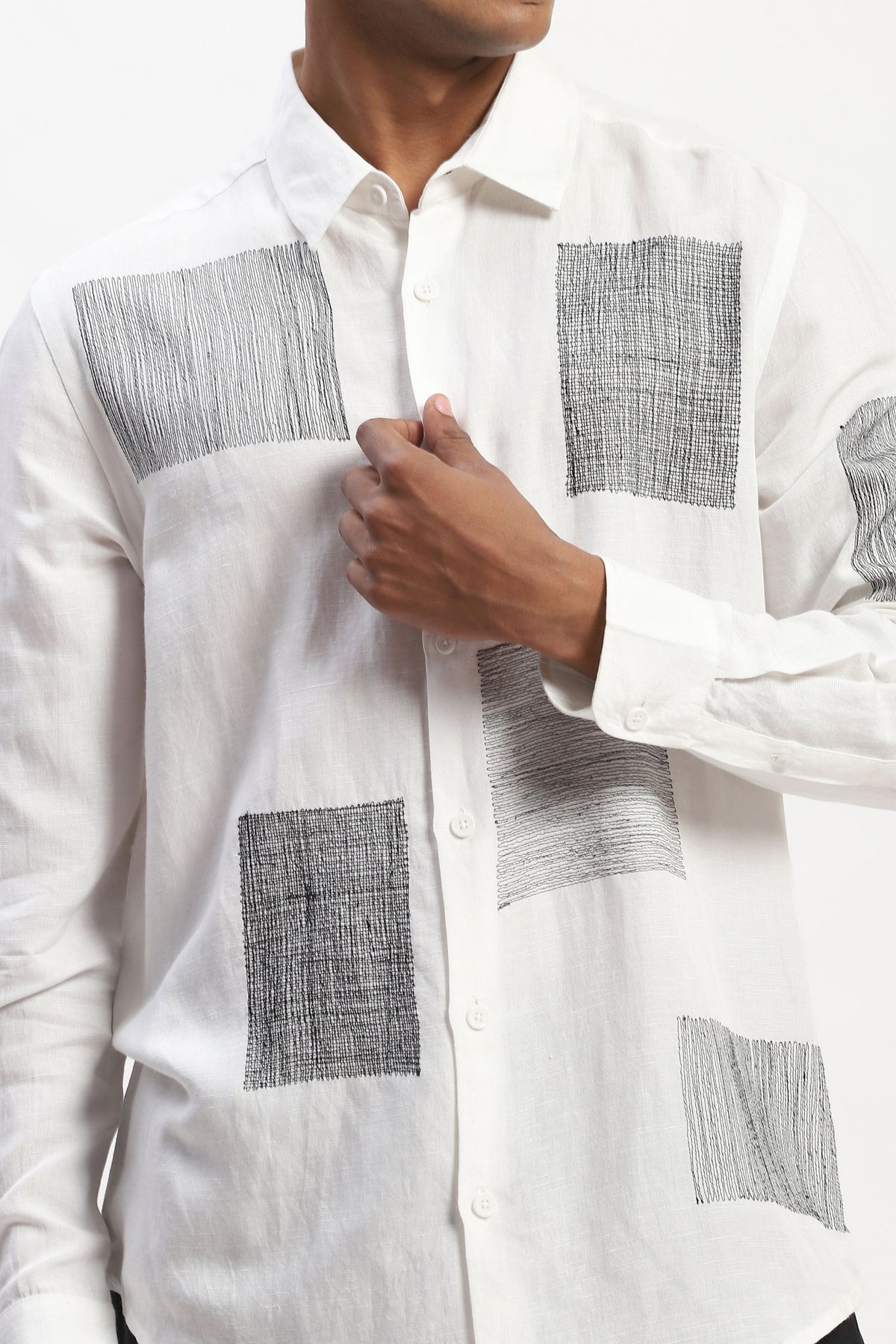 White Embroidered Scribble Shirt