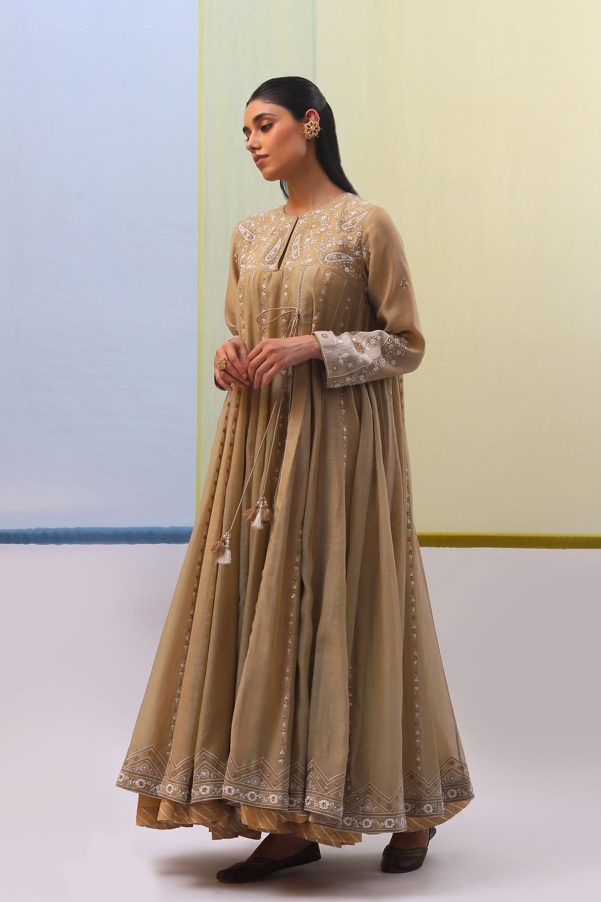 Beige Wahida Long Anarkali Set