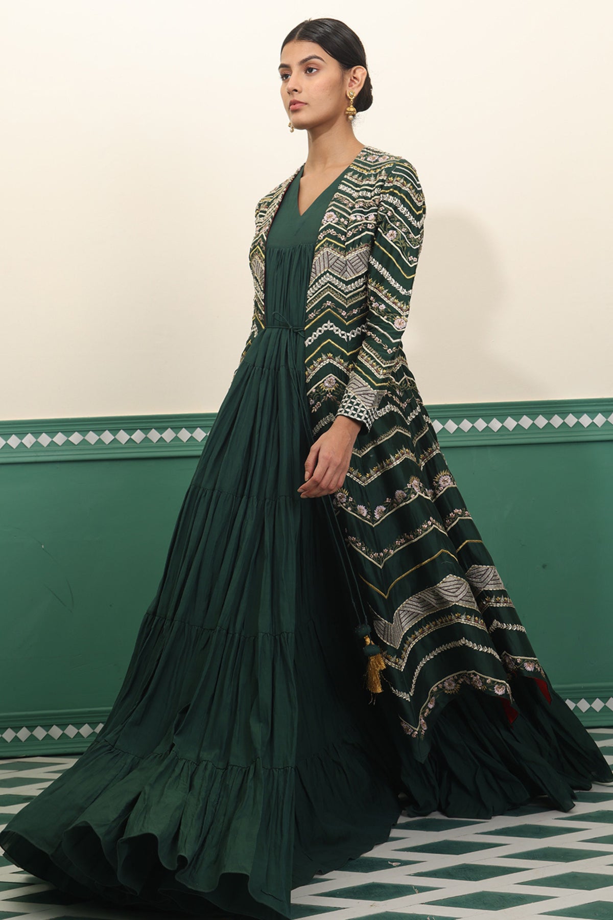 Green Jacket &amp; Anarkali Set
