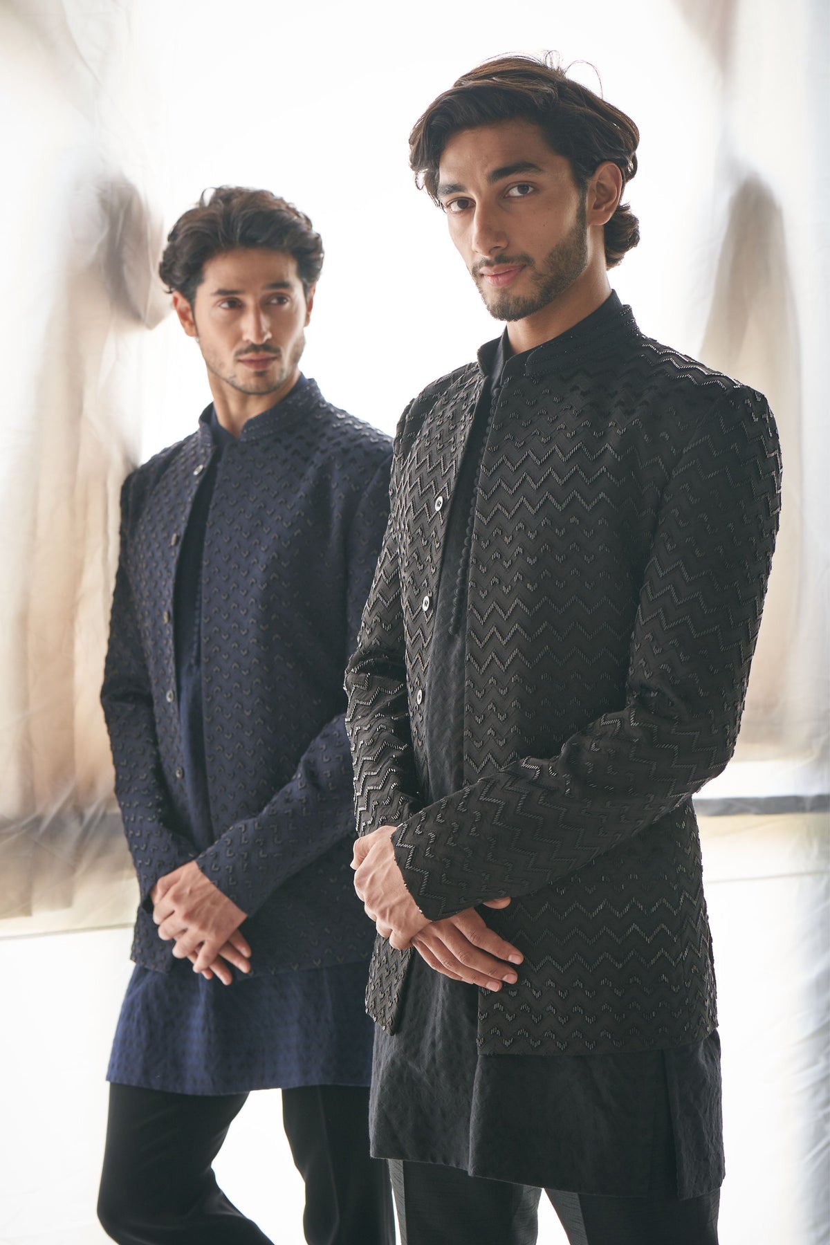 Black Chevron Bandhgala Set