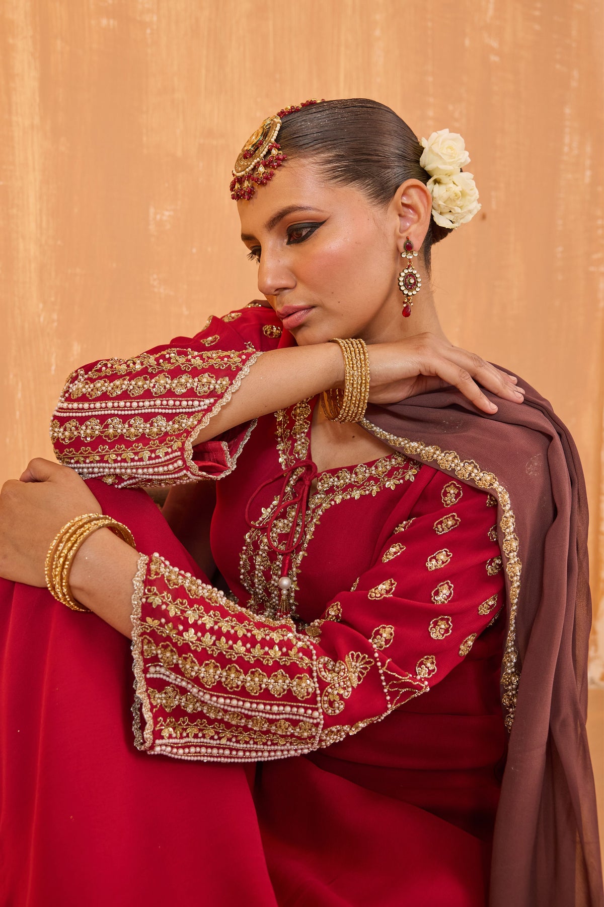 Ruby Red Sharara Set
