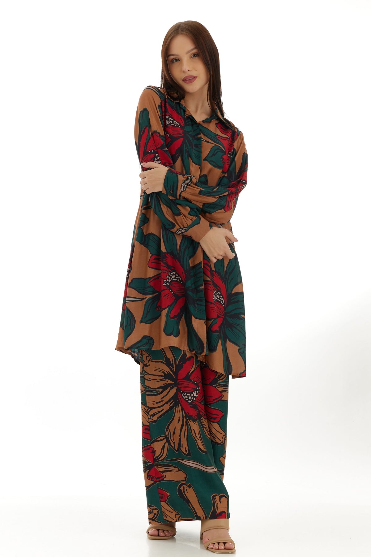 Green and Beige Floral Pants