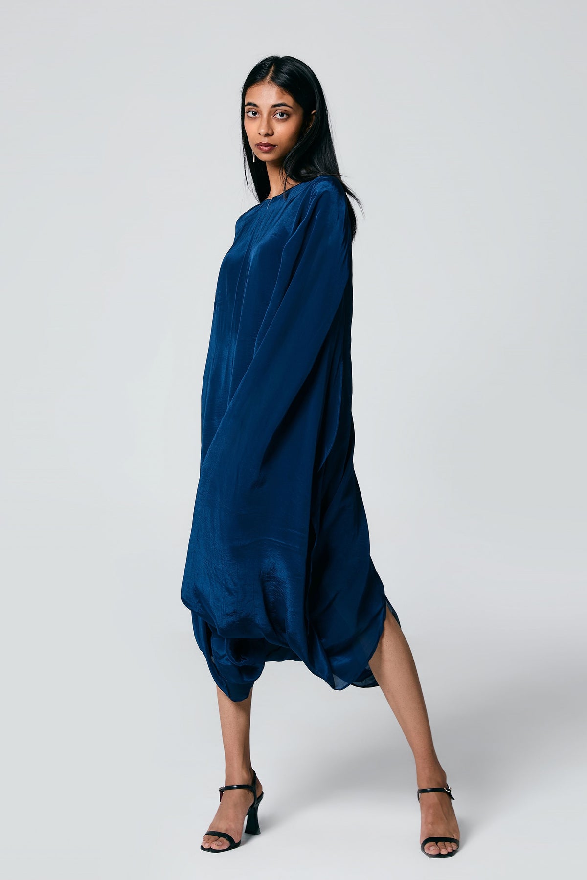 Blue Draped Cowl Dress