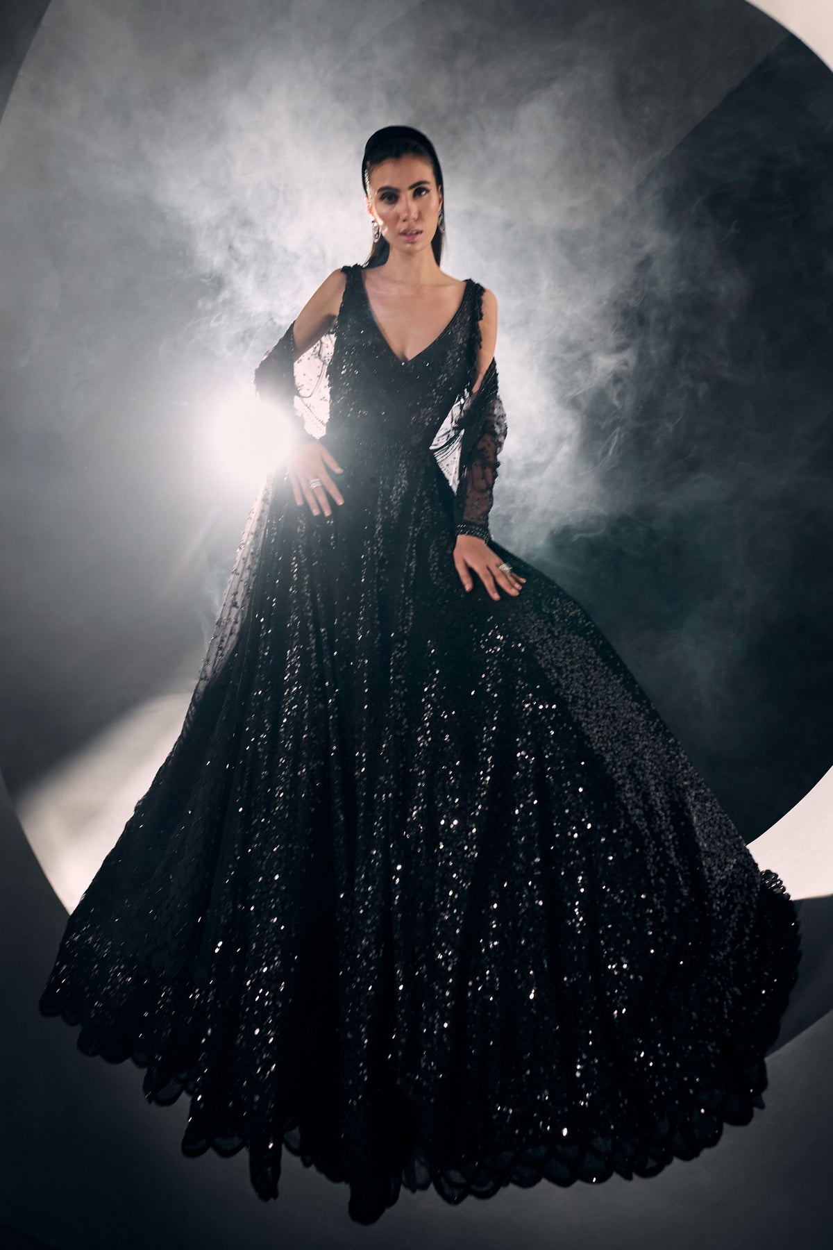 Black Sequins and Cutdana Gown