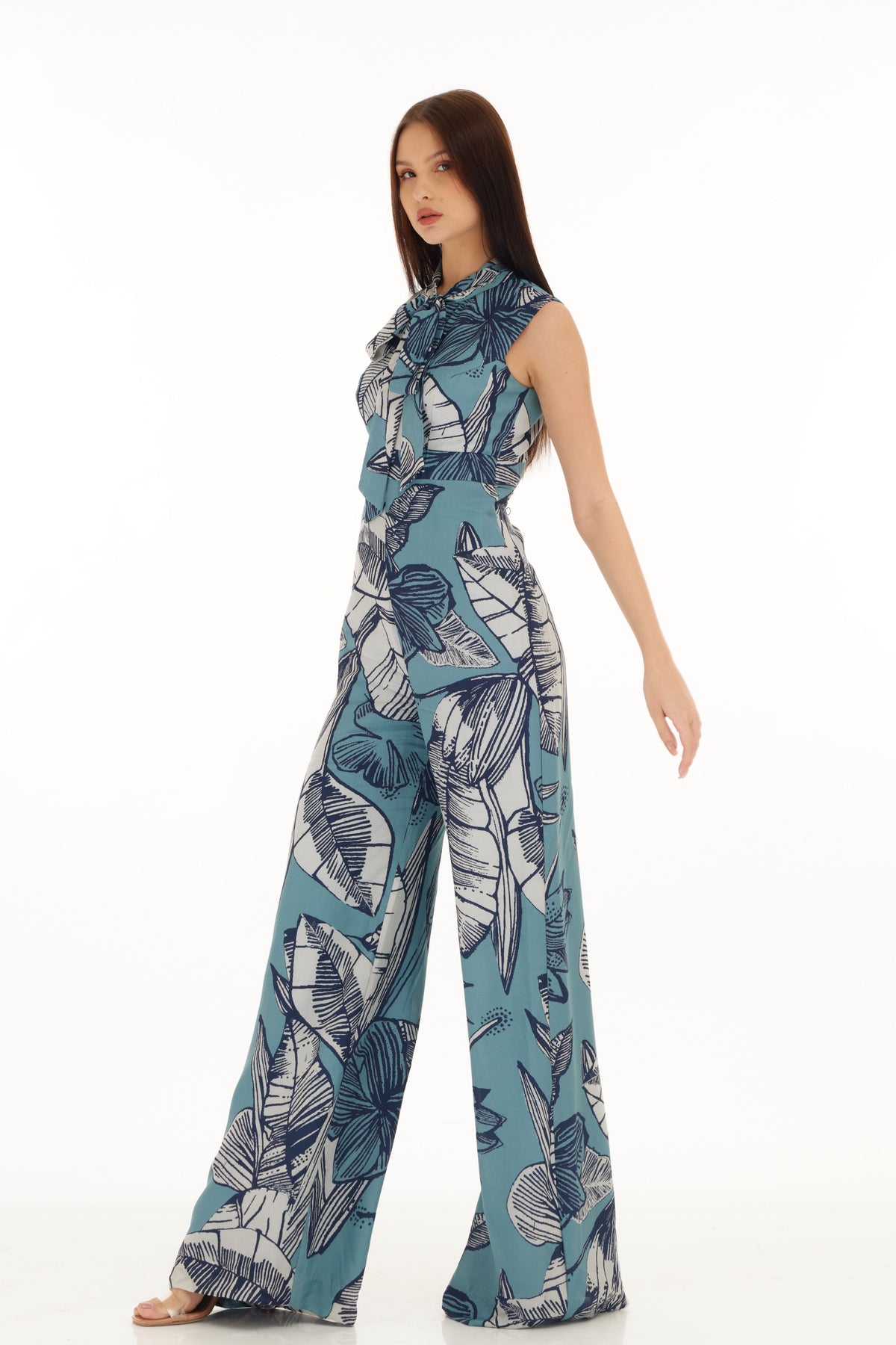Blue and White Floral Jumpsuit