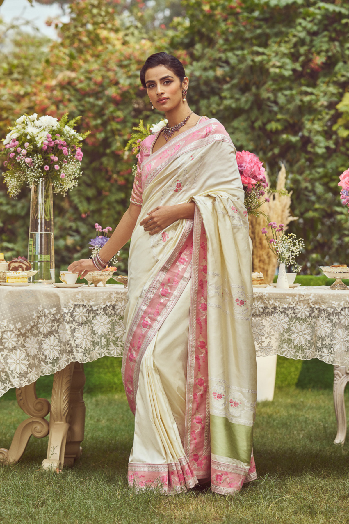 Ivory Meenakari Zari Handloom Sari