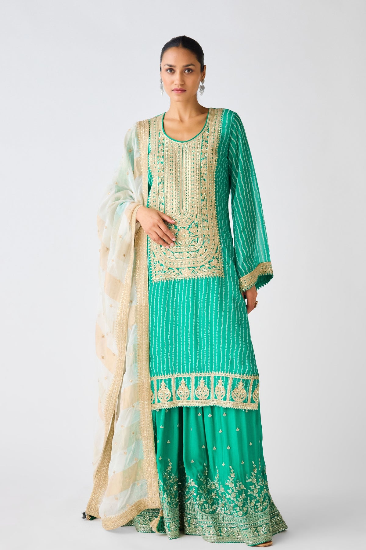 Green Zari Work Sharara Set