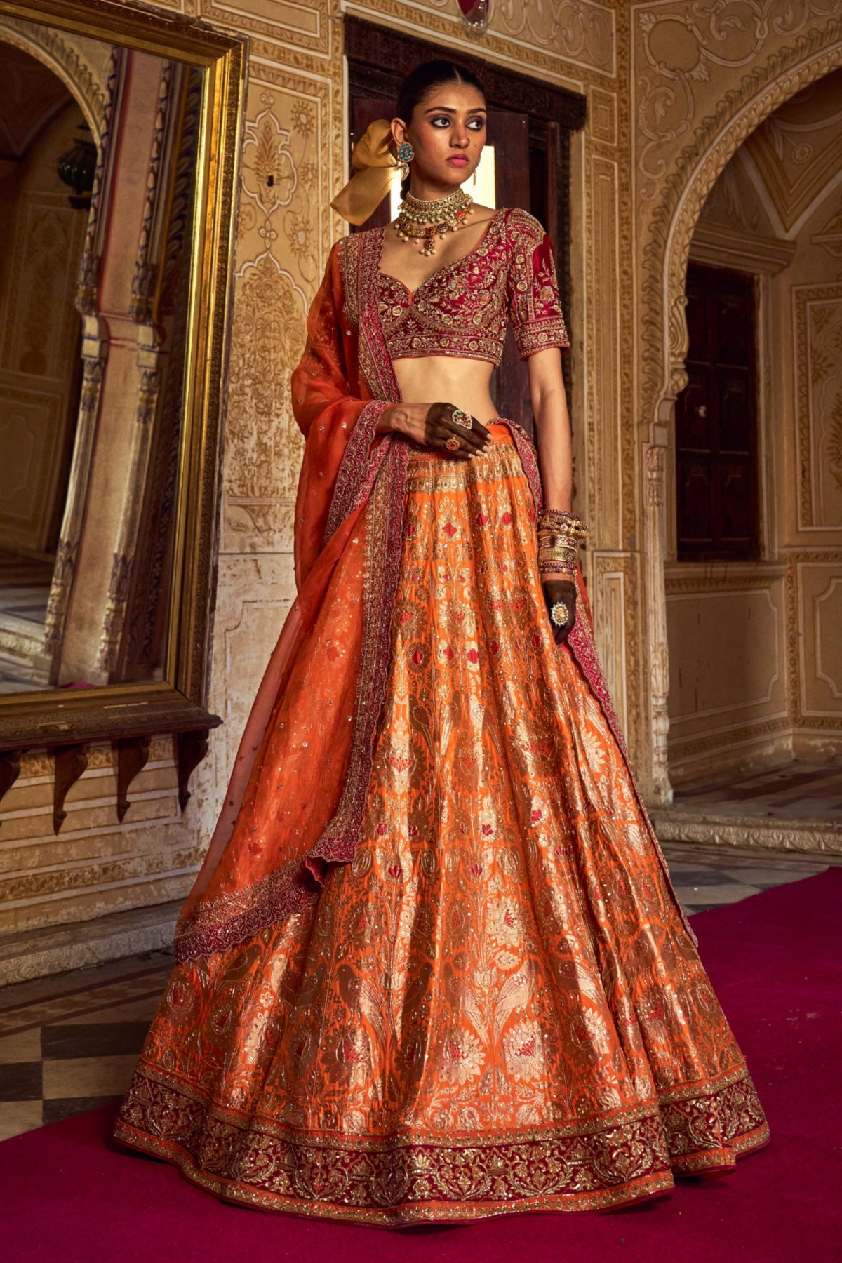 Orange Banarsi Lehenga Set