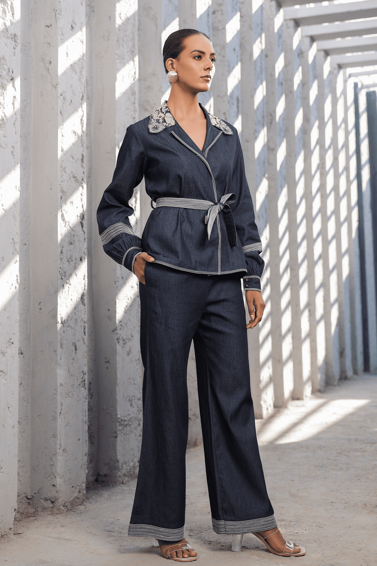 Azure Jacket Style Co-ord Set in Dark Blue