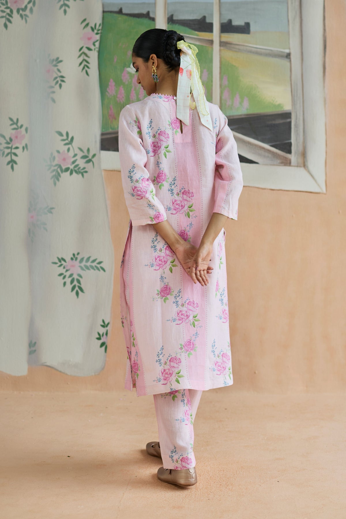 Rose Haze Long Kurta Set Linen