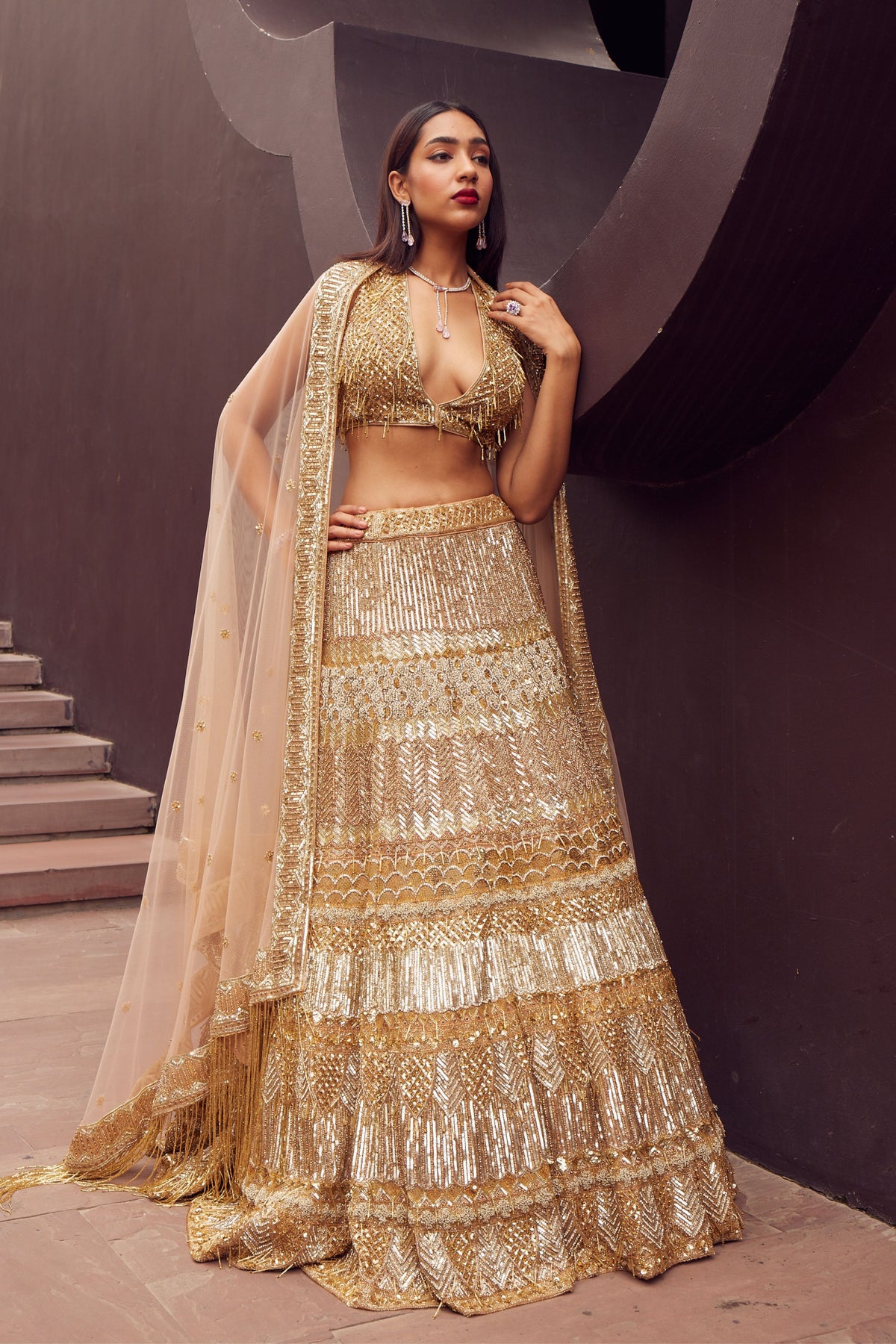 Golden Embroidered Lehenga Set