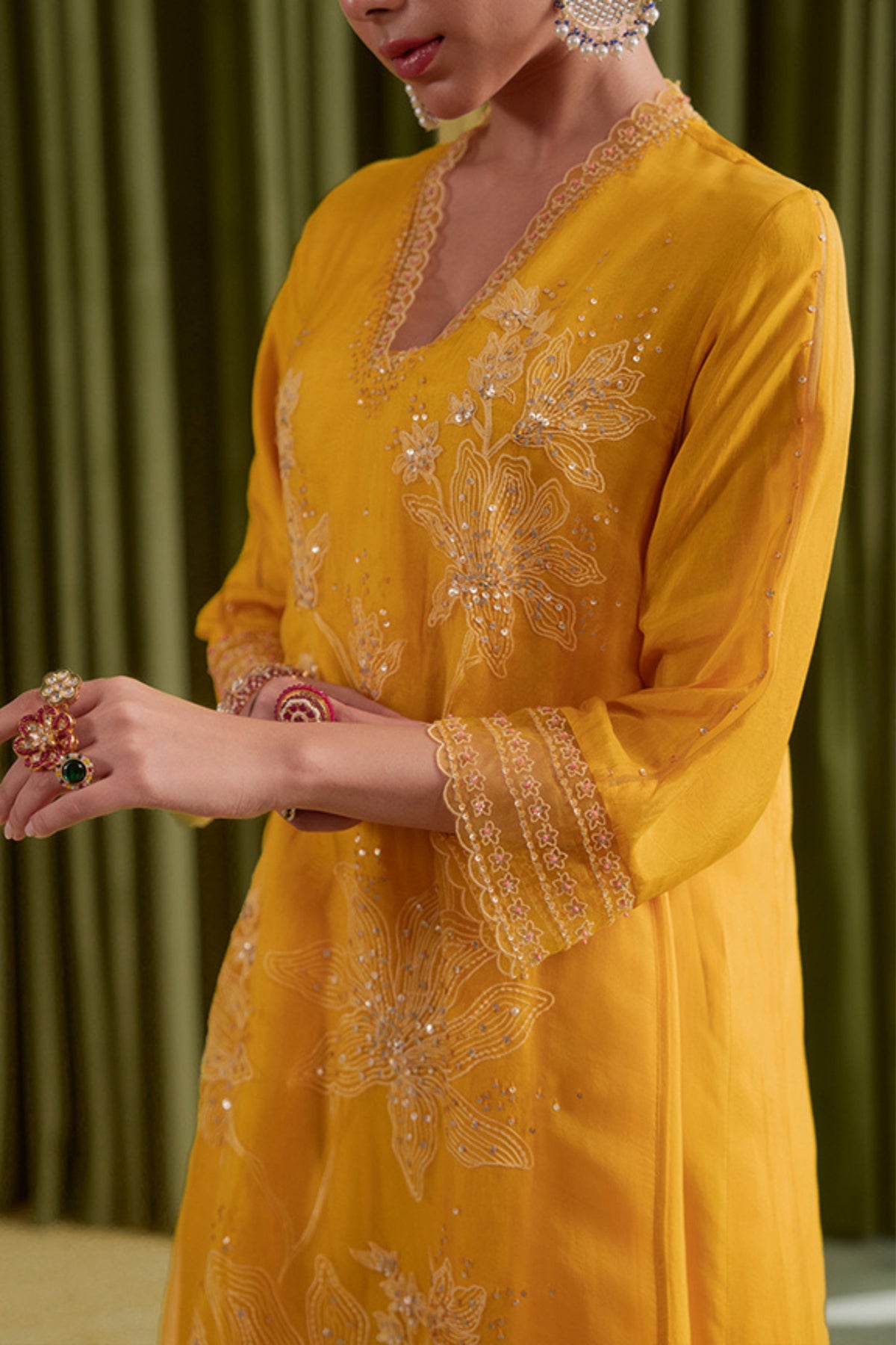 Golden Yellow Embroidery Kurta Set