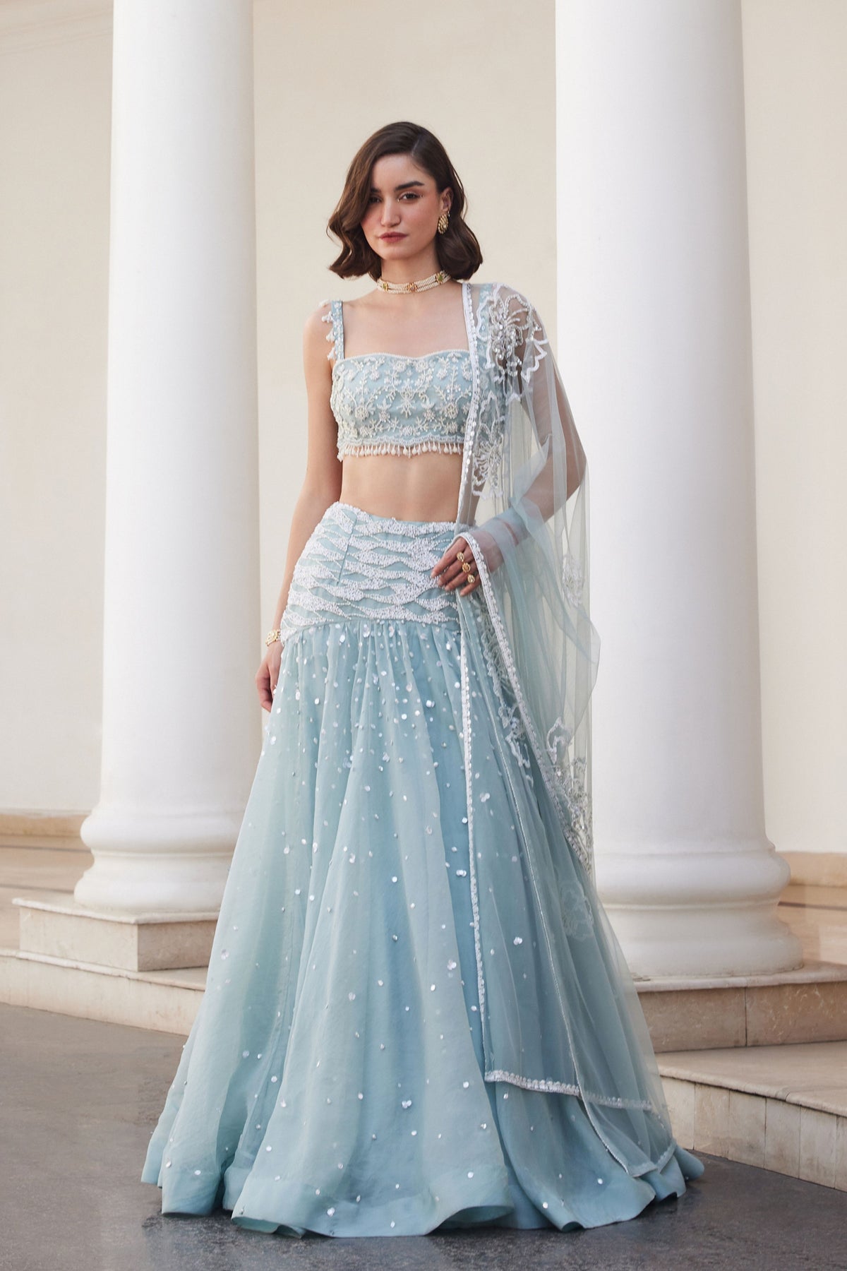 Powder Blue Organza Skirt and Bustier