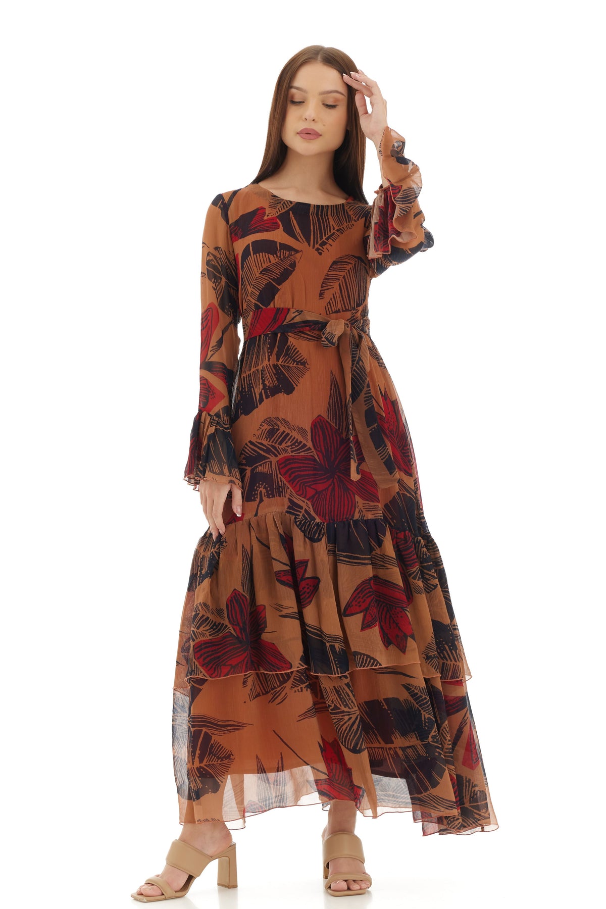 Orange Floral Long Dress