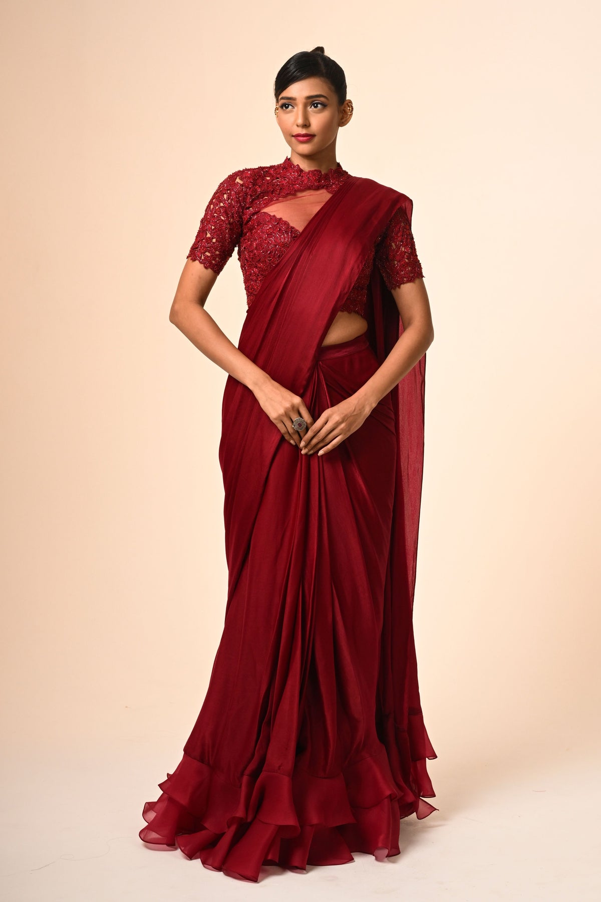 Floral Bloom Ruffle Saree Set