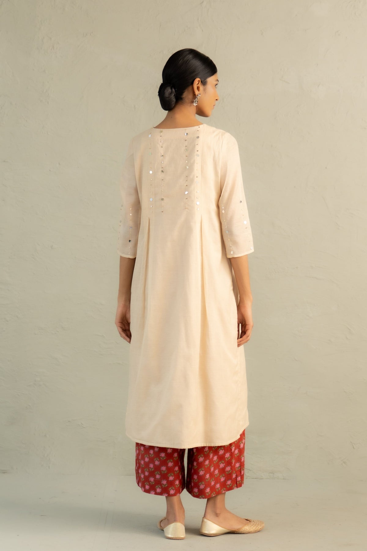 Beige Pleated Kurta Set