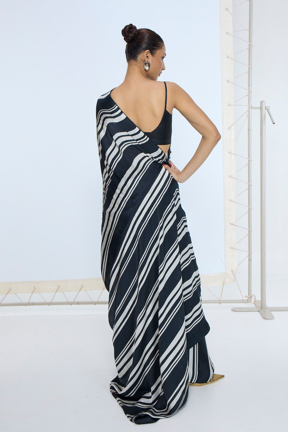 Black and White Striped Saree