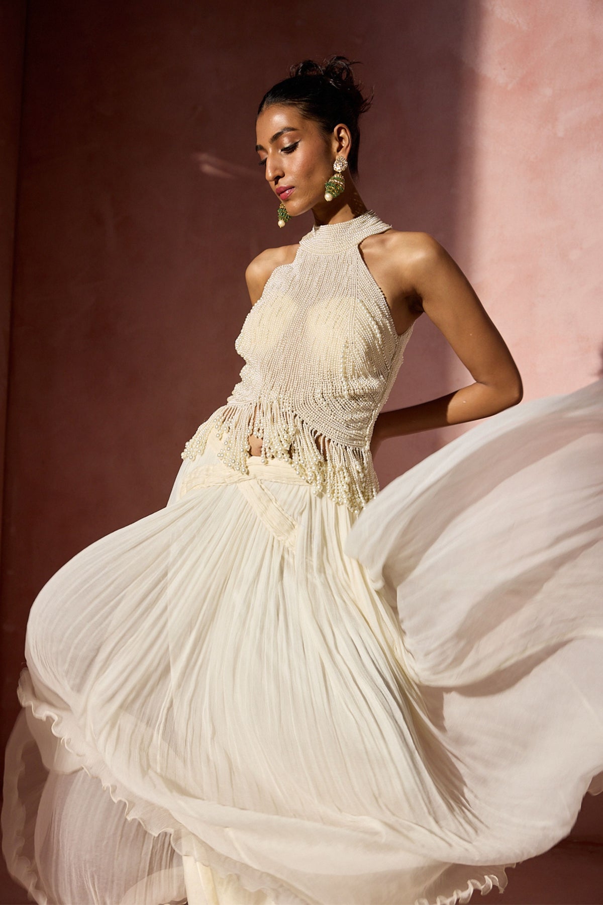 Ivory Pleated Skirt Set