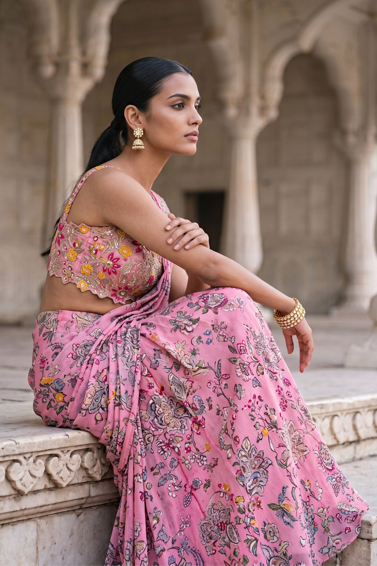 Rani Kalash Draped Saree Set
