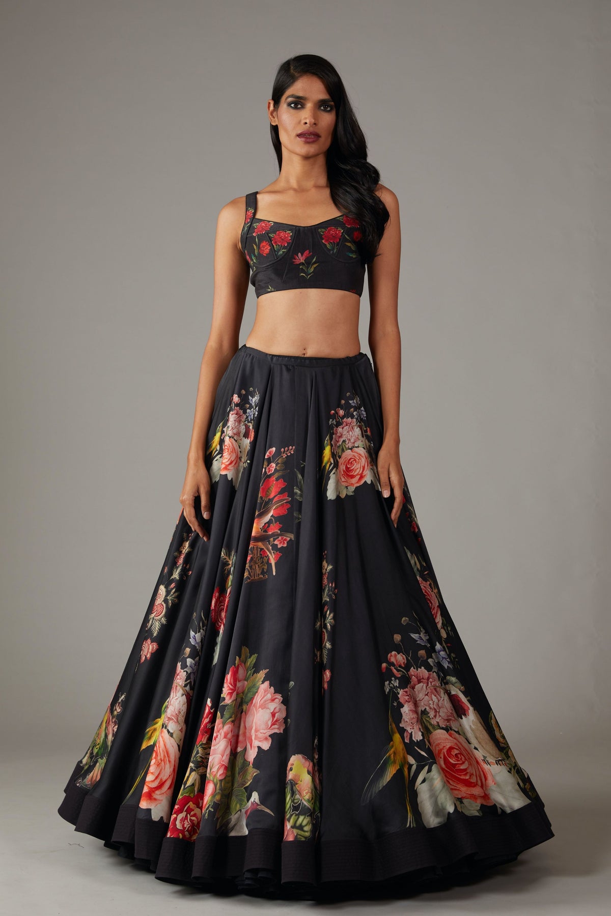 Black Satin Lehenga Set