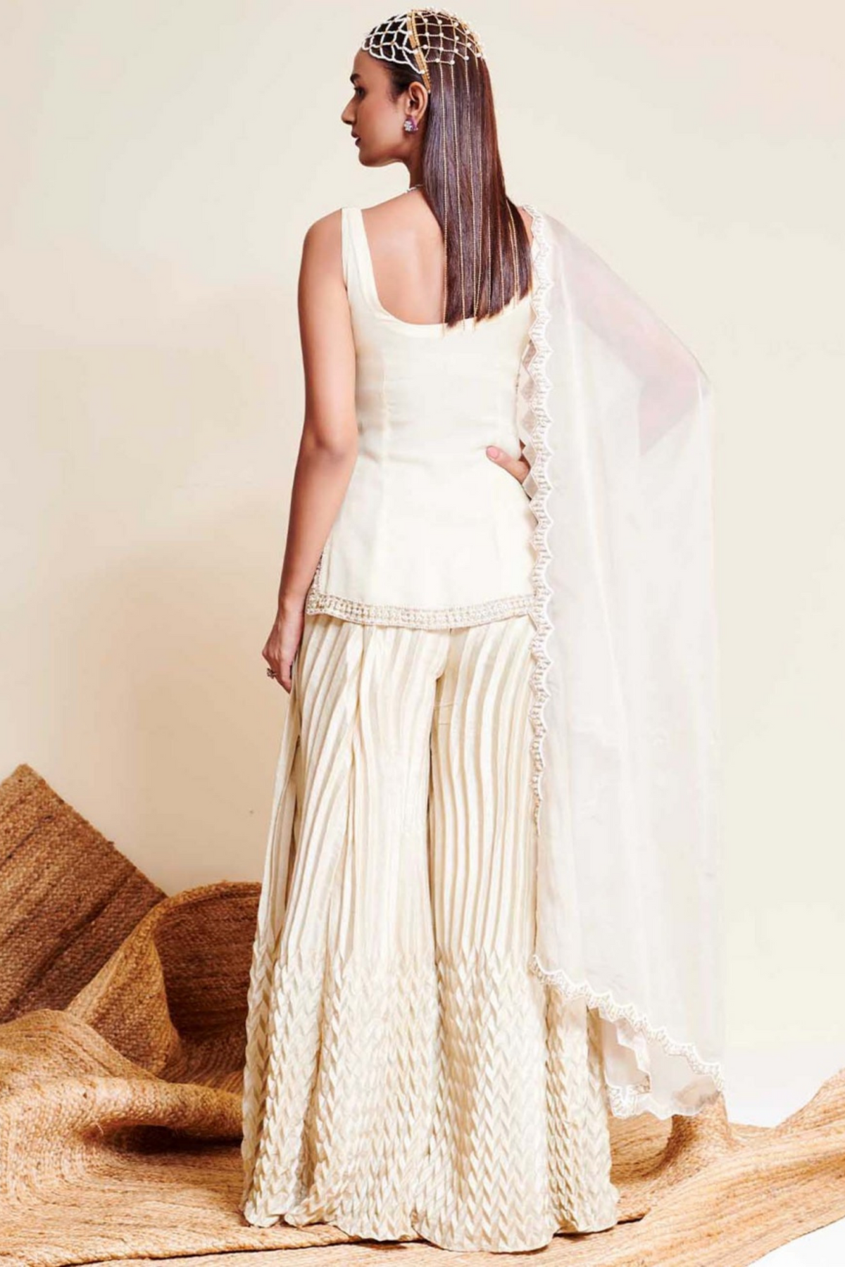 Ivory Gorgette Sharara Set