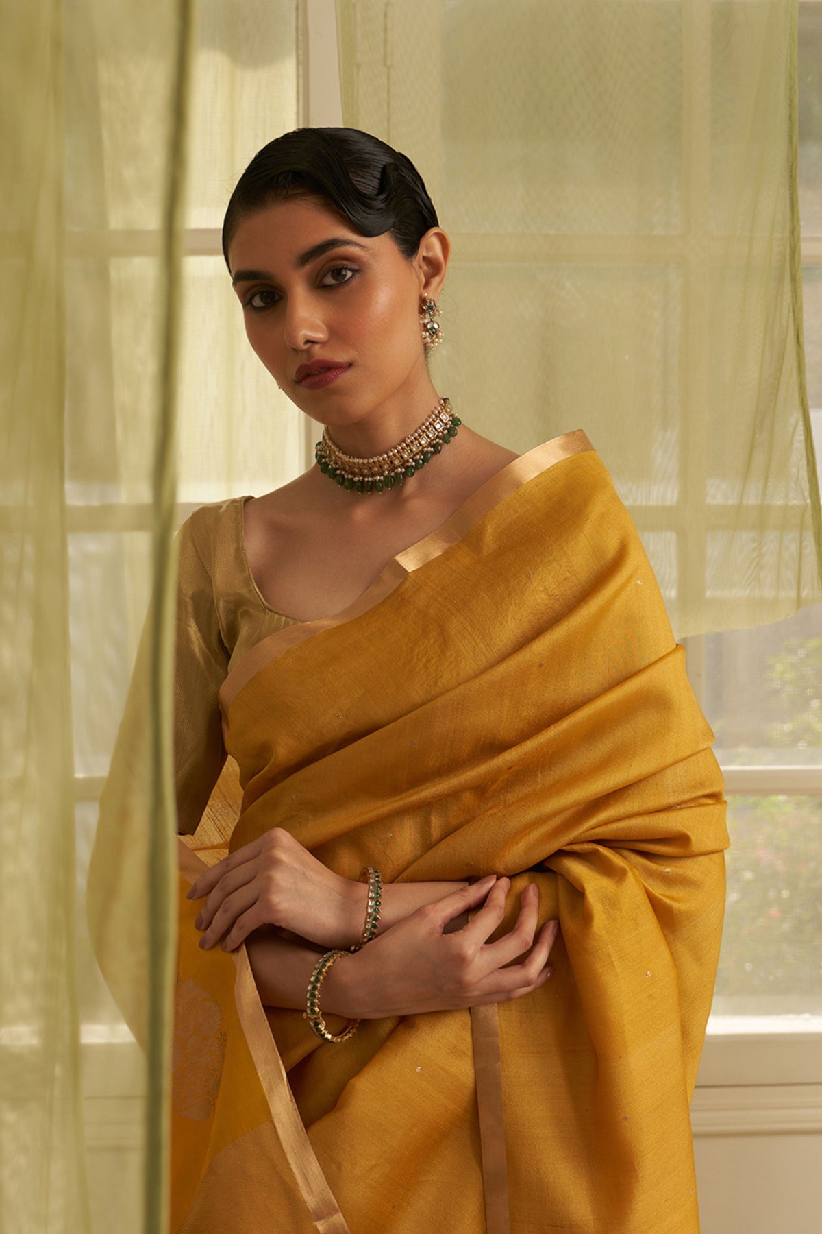 Mustard Handloom Tussar Saree
