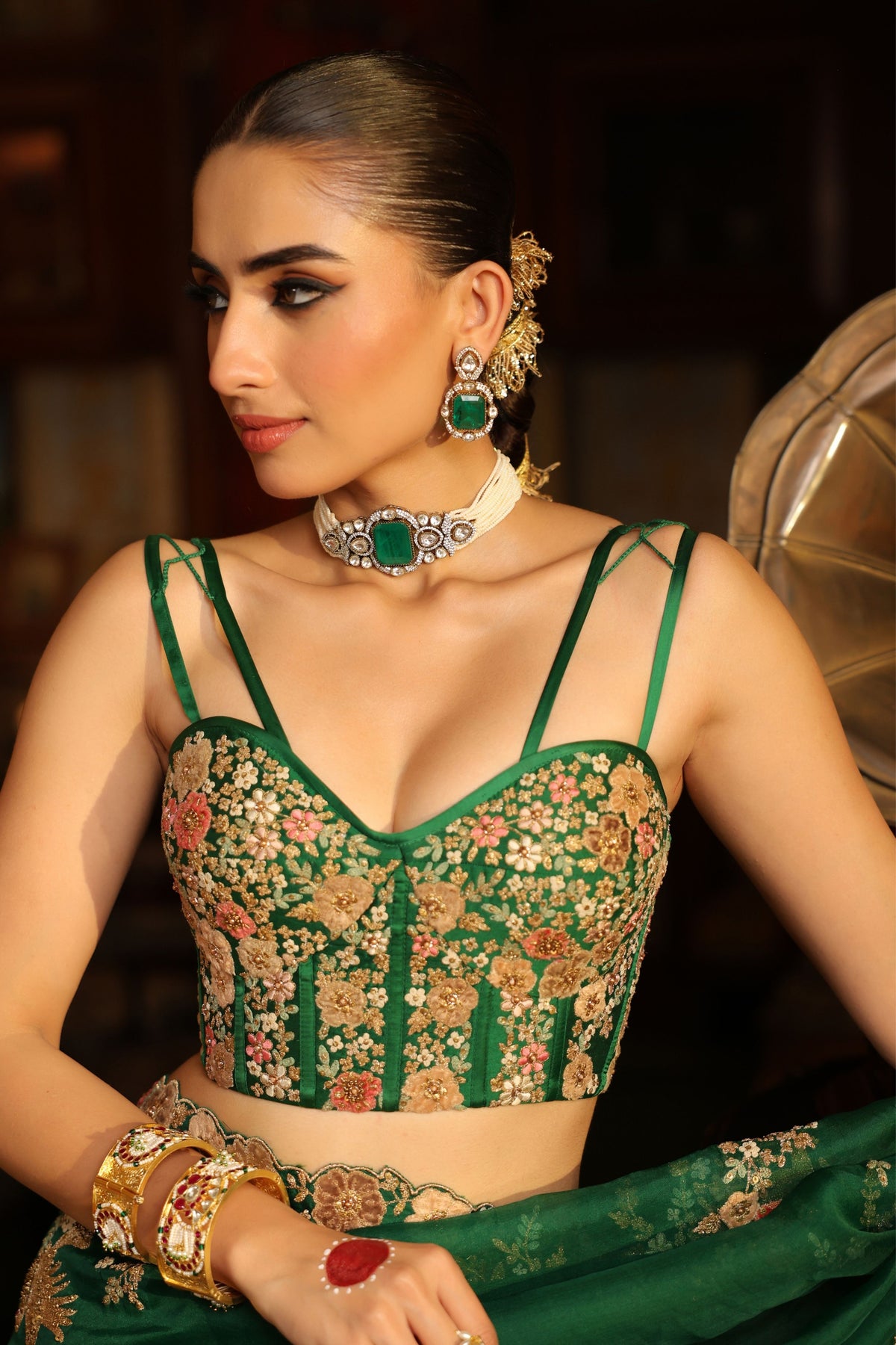 Ahista Green Cutwork Saree Set