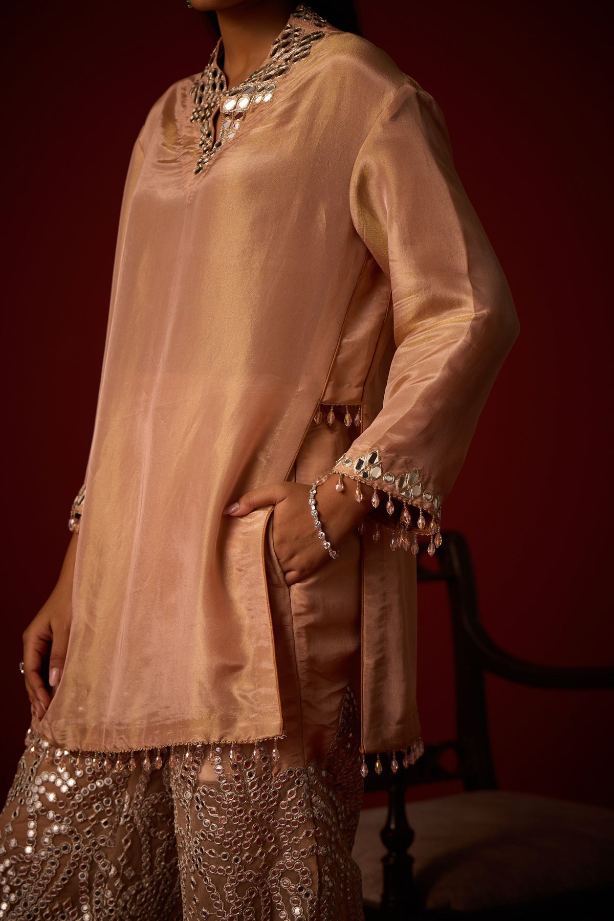 Mirror Work High Neck Tunic Set