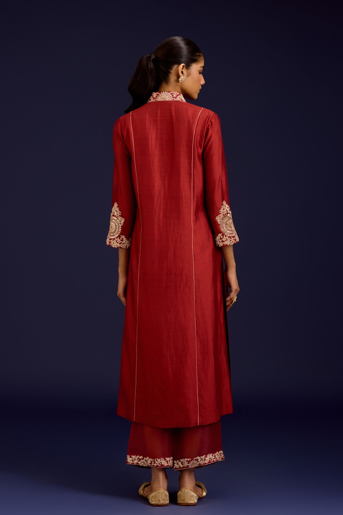 Rust Embroidered Kurta Set