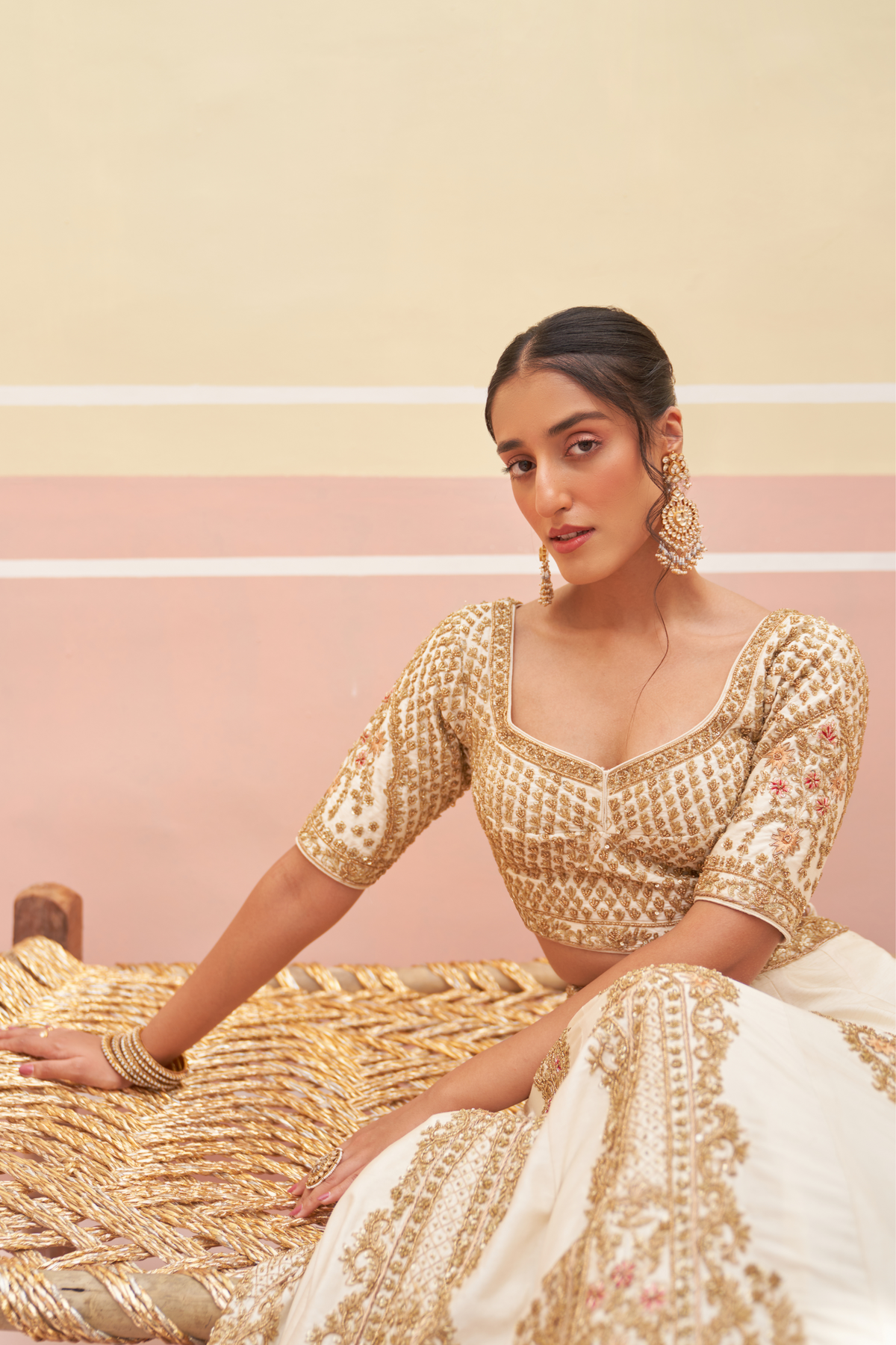 Embroidered Raw Silk Lehenga Set