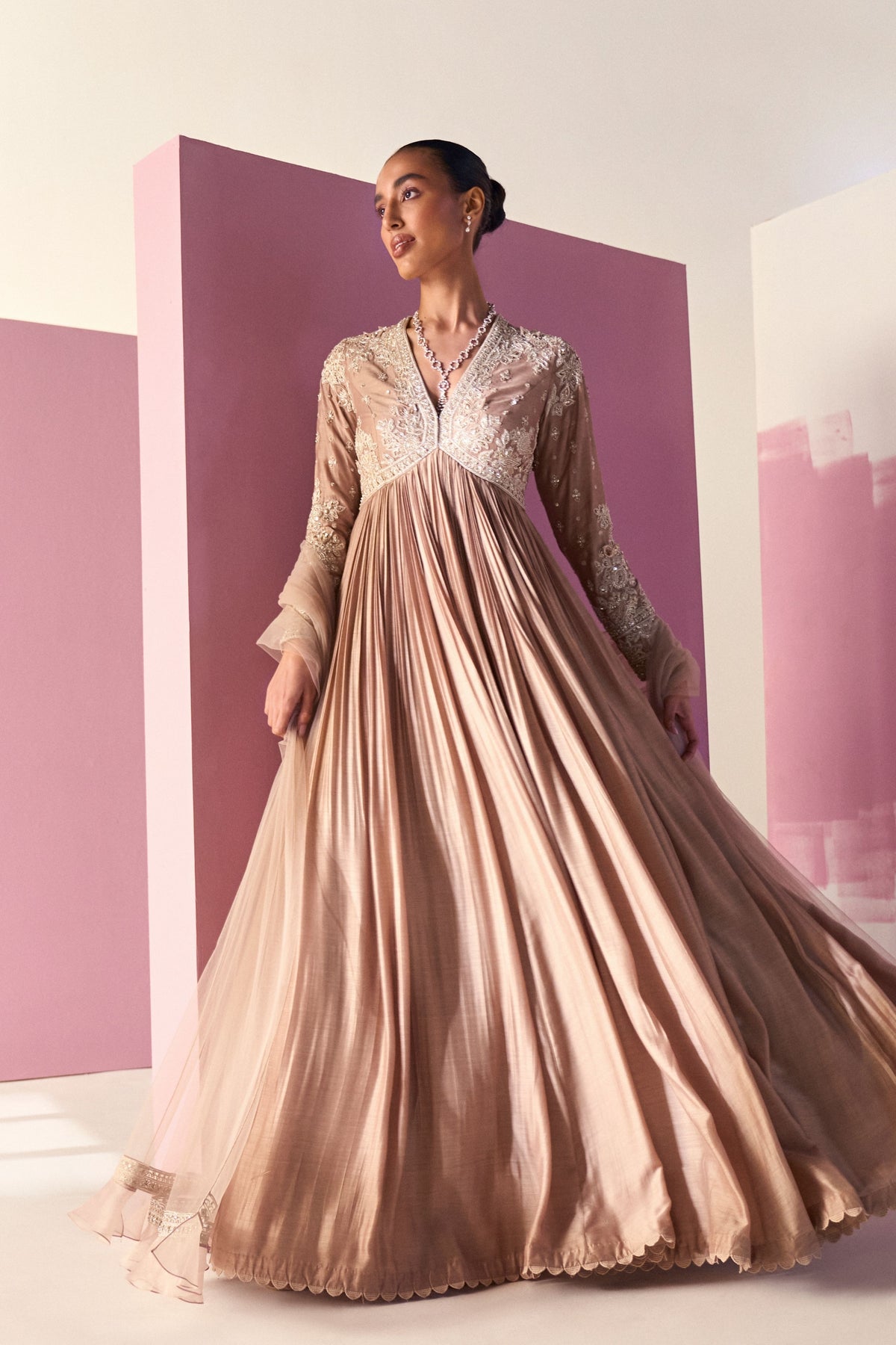 Maahrukh Dark Champagne Anarkali Set