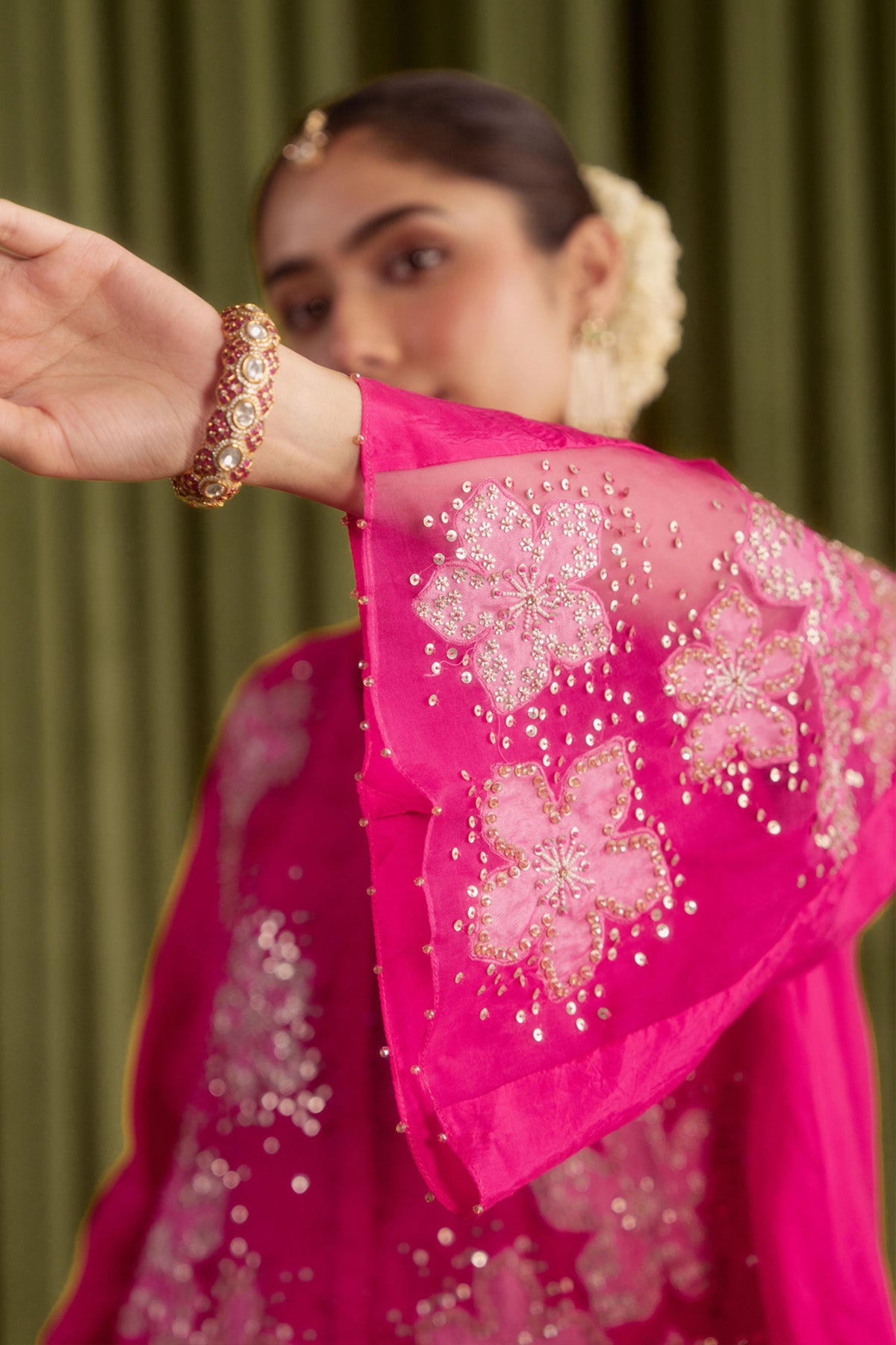 Hot Pink Floral Kurta Set