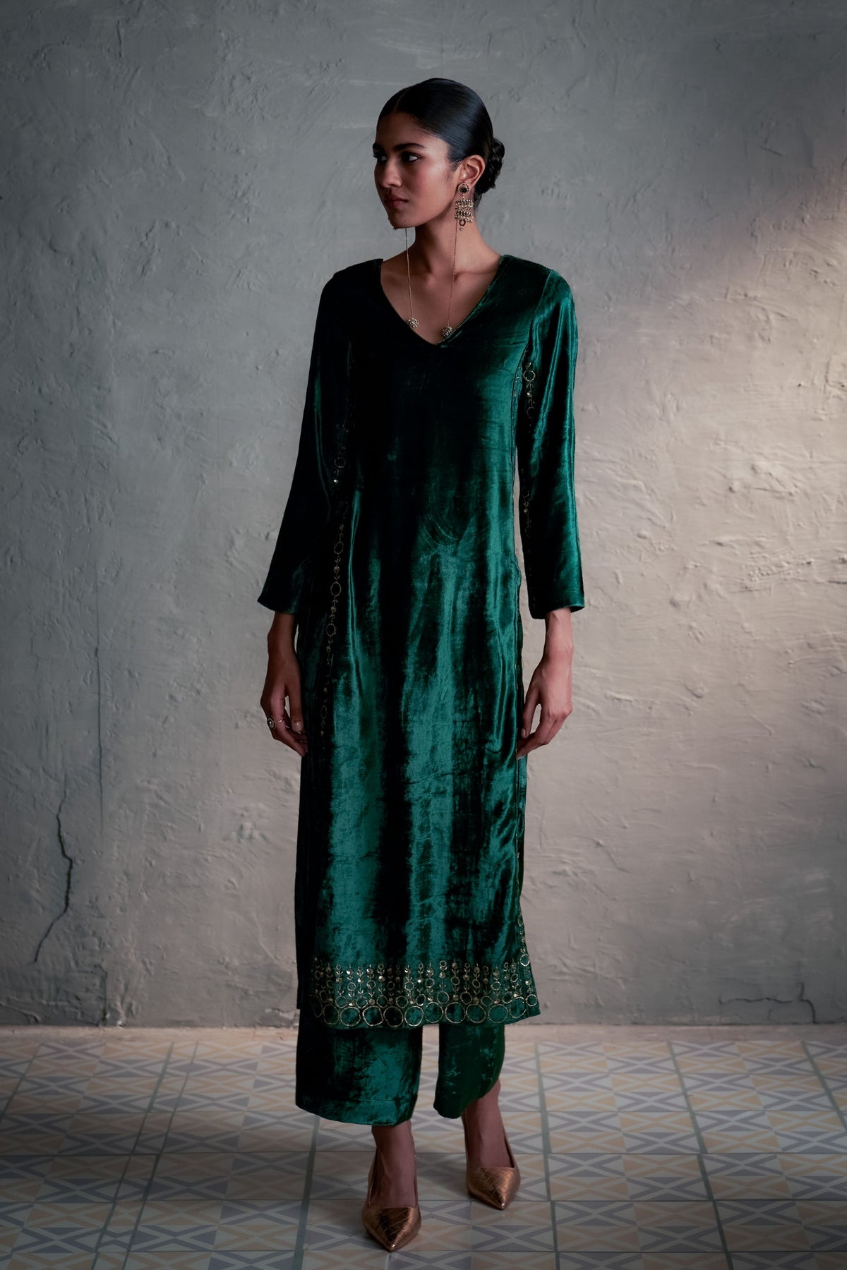 Velvet Green Kurta Set