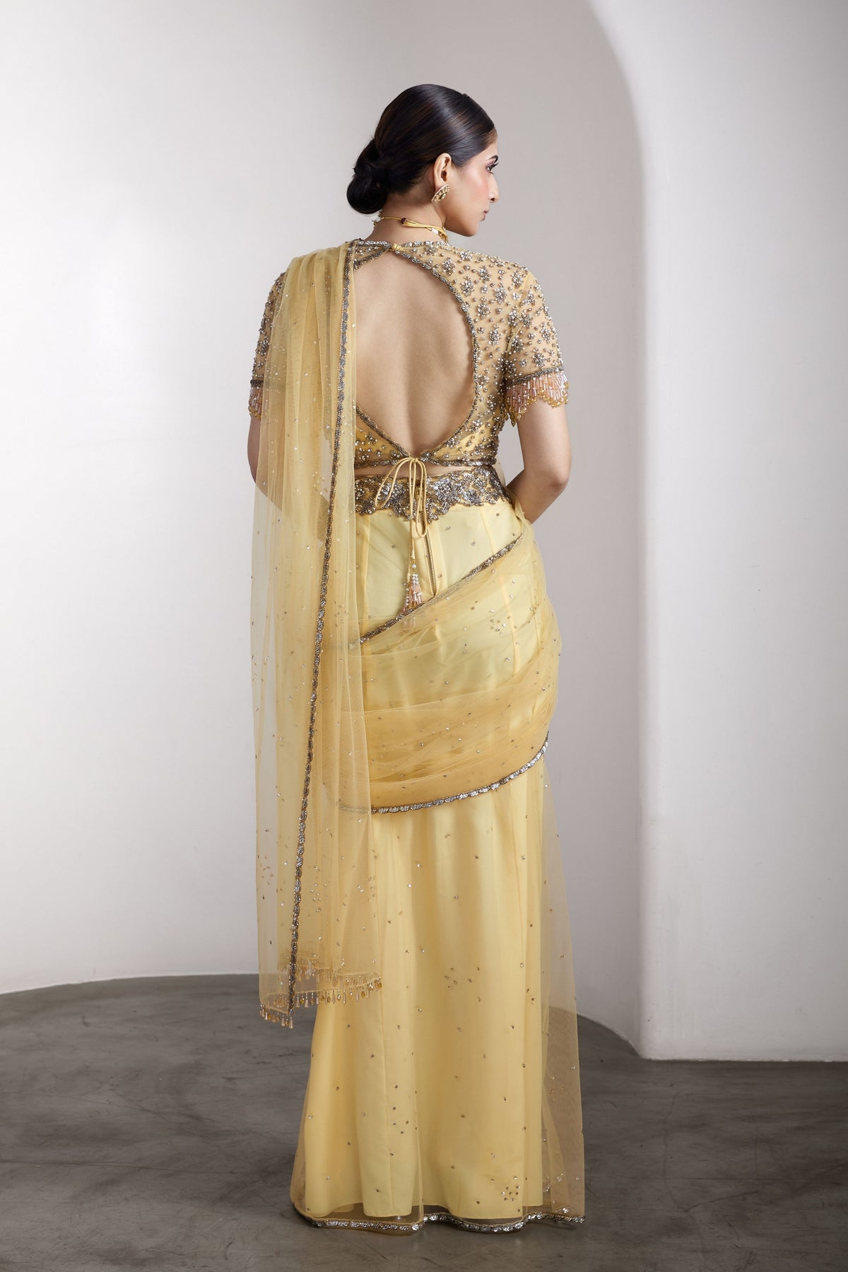 Yellow Embellished Saree Set