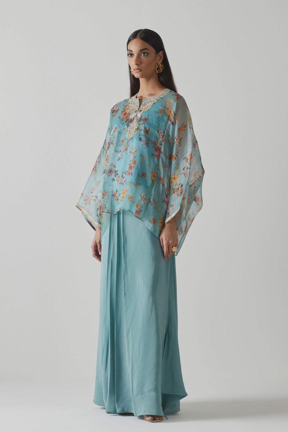 Aqua Organza Silk Co-ord Set