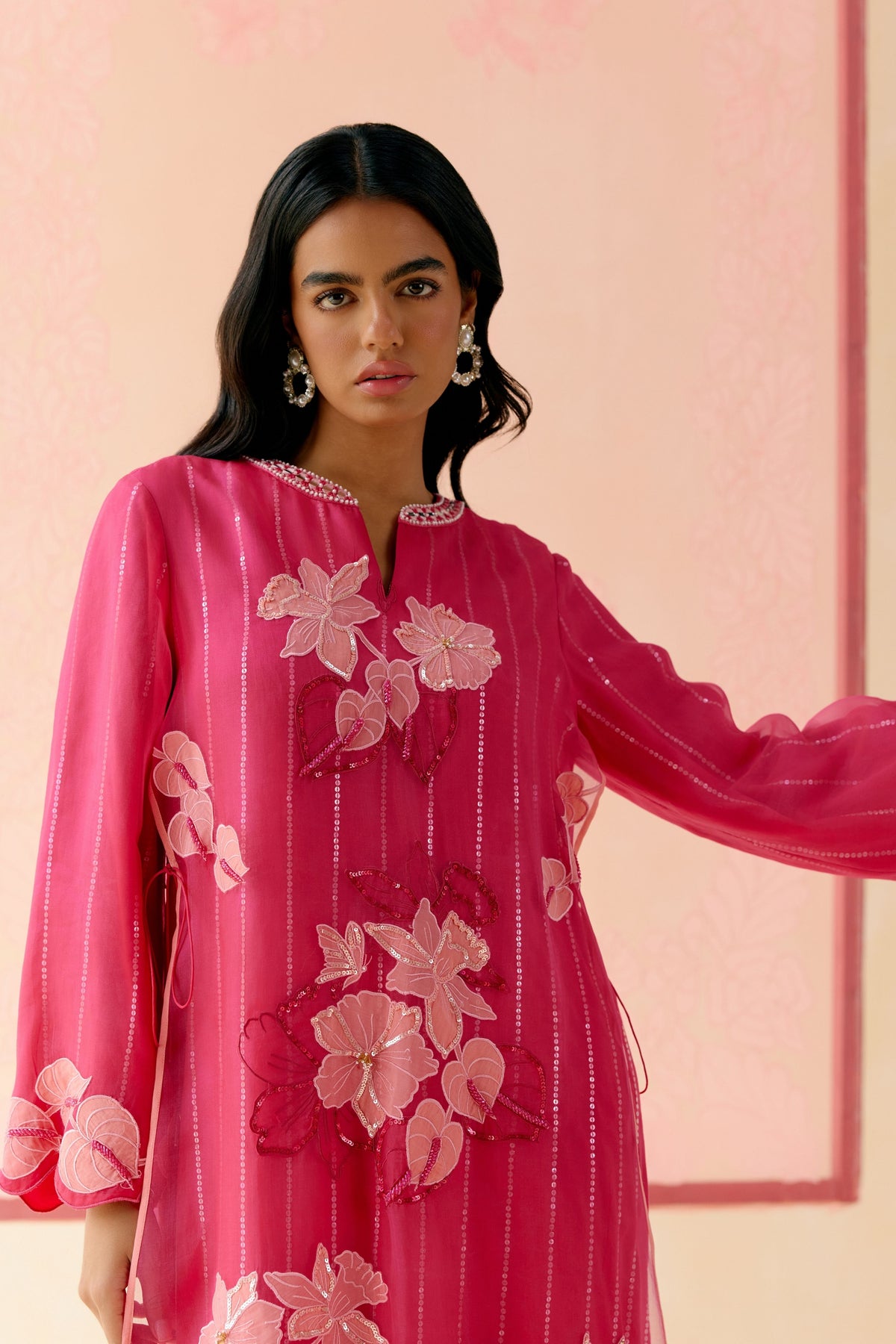 Hot Pink Organza Kurta Set
