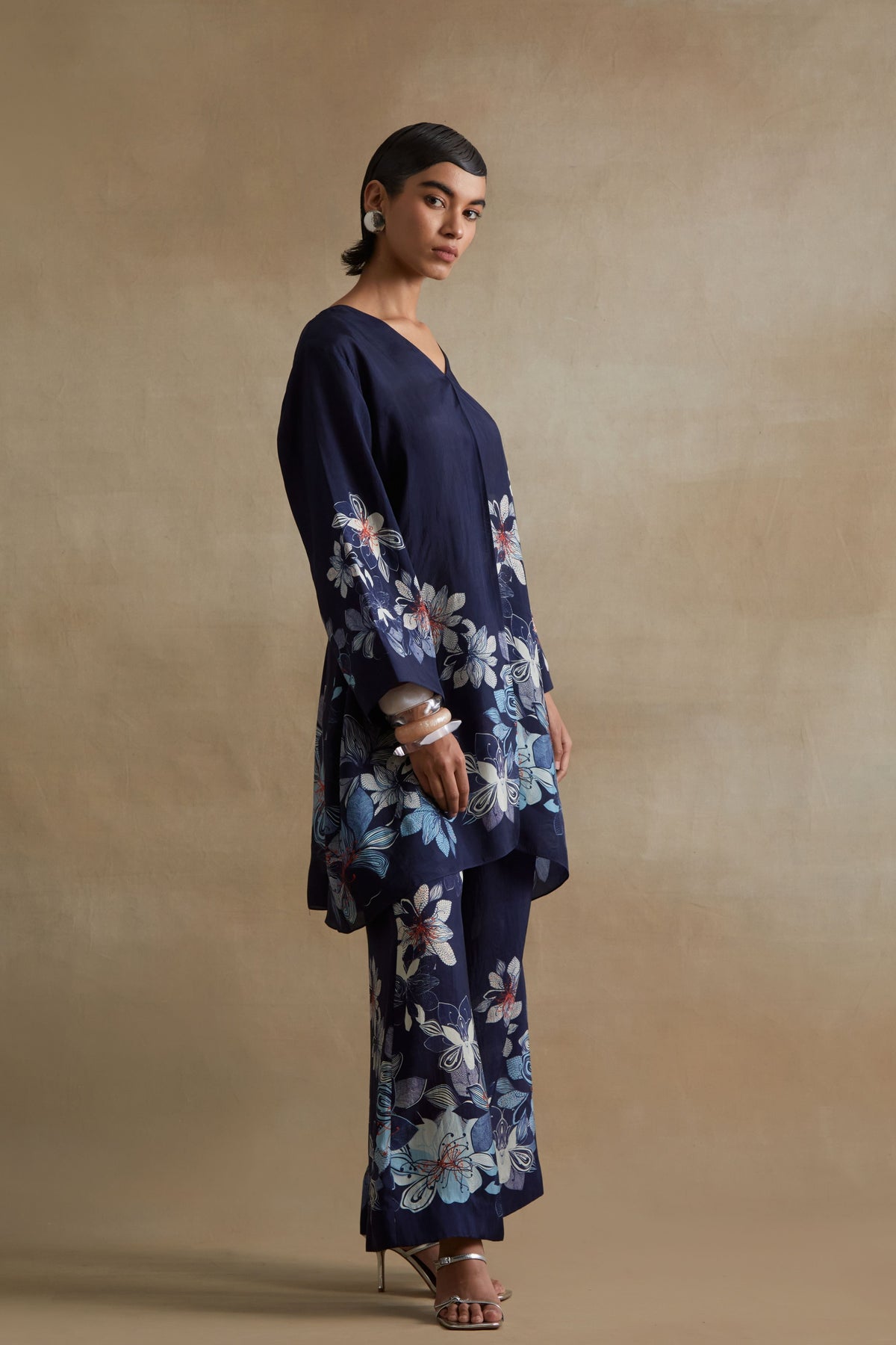 Navy Bold Floral Print Tunic Set