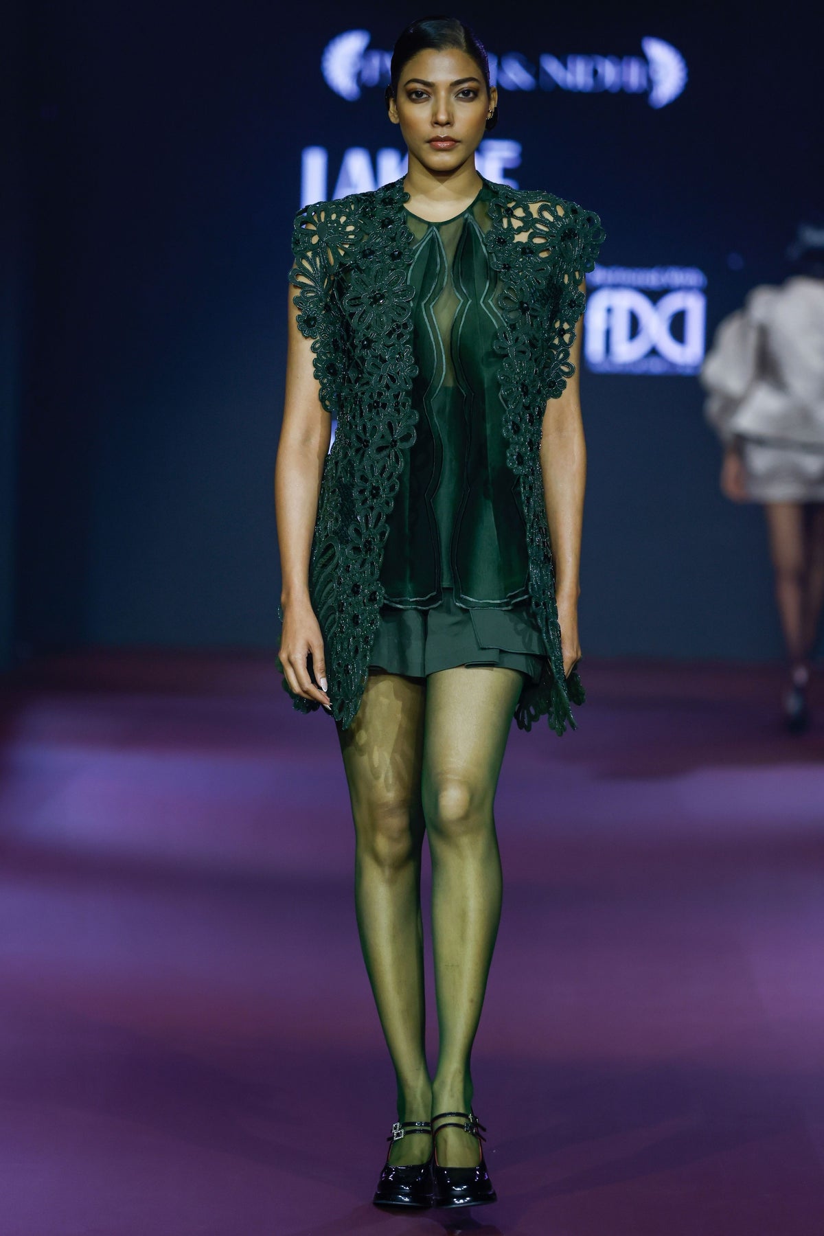 Green Cutwork Jacket Set