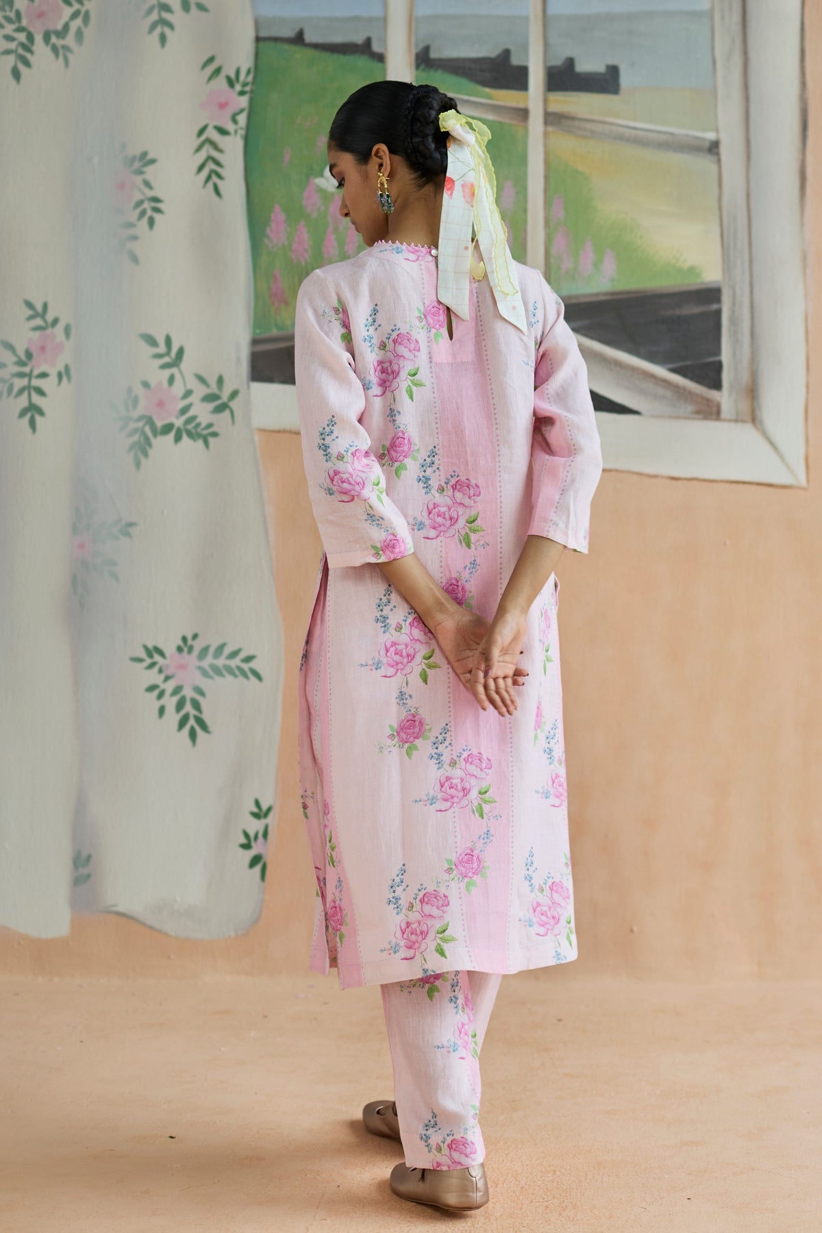 Rose Haze Long Kurta Set Linen