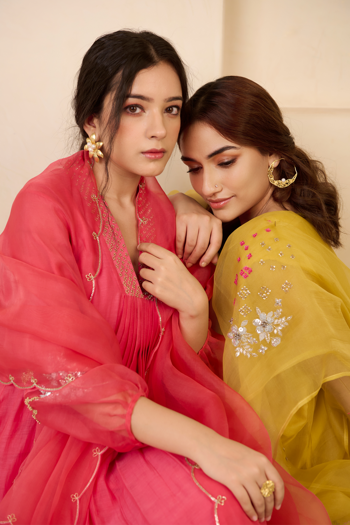 Rose Pink V-neck Kurta Set
