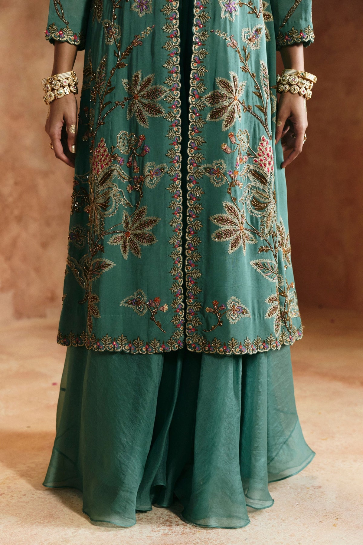 Coral Blue Sindh Zardozi Jacket Set