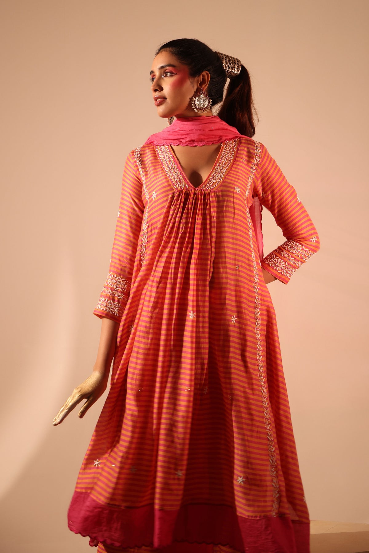 Pink Chanderi Kurta Set