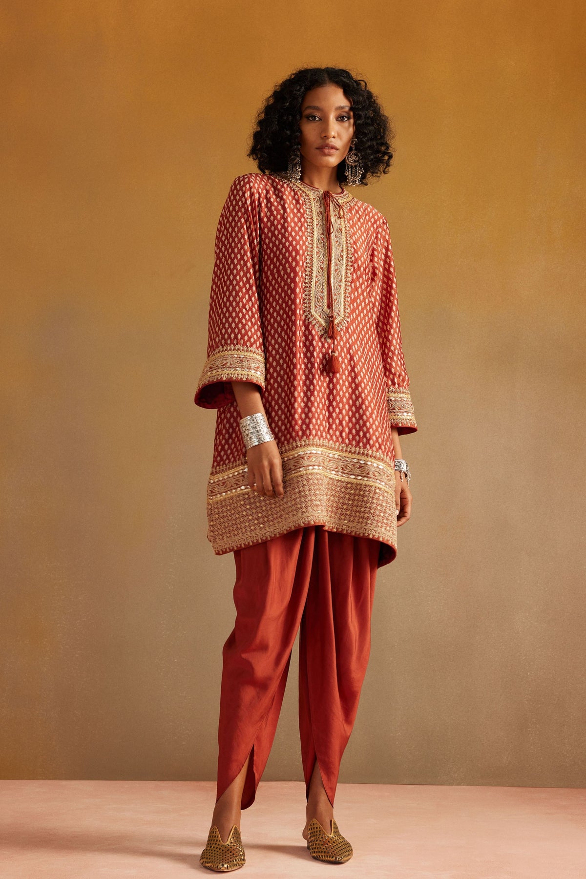 Red Short Kurti Dhoti Set