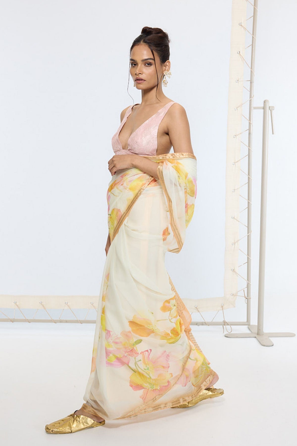 Handwoven Honey Mustard Printed Saree