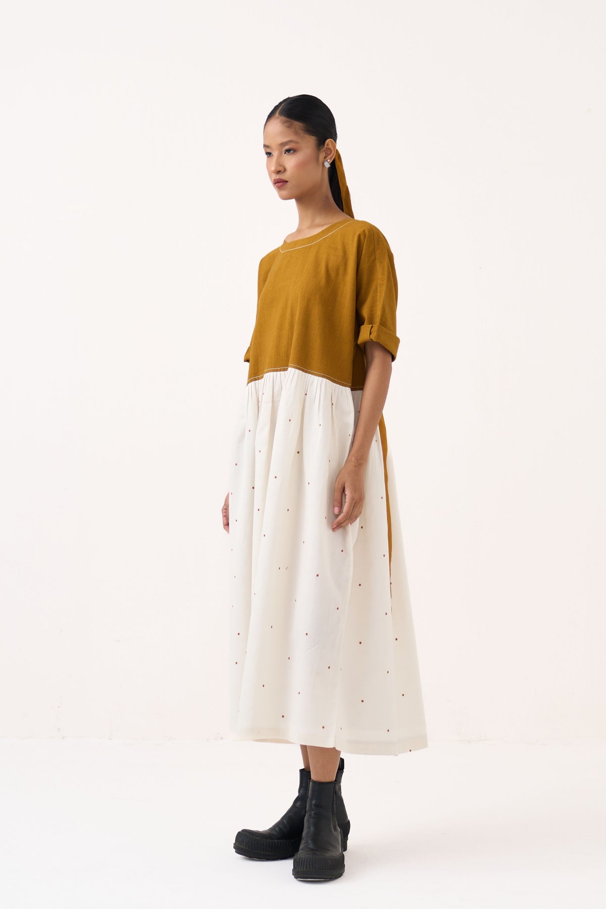 Yoke Gather Polka Dress
