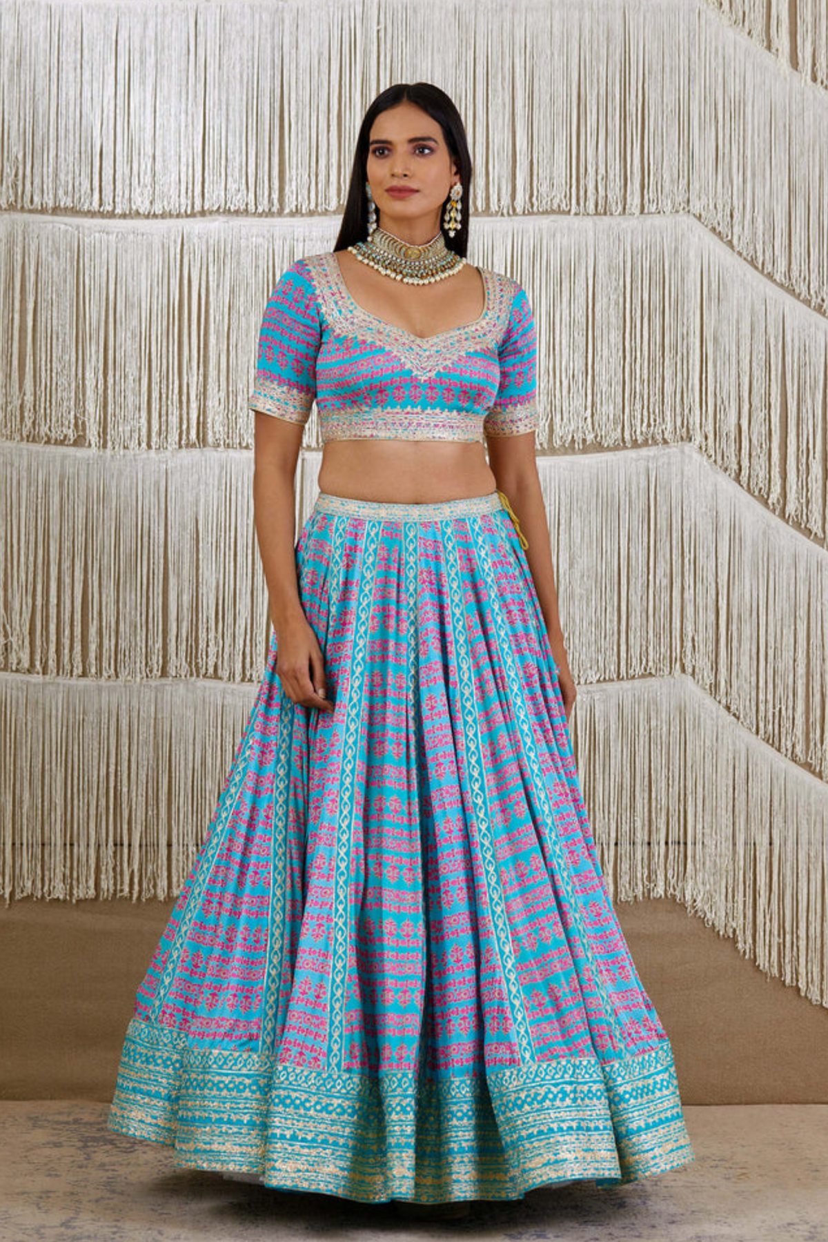Sky Blue Gota embroidred lehenga set