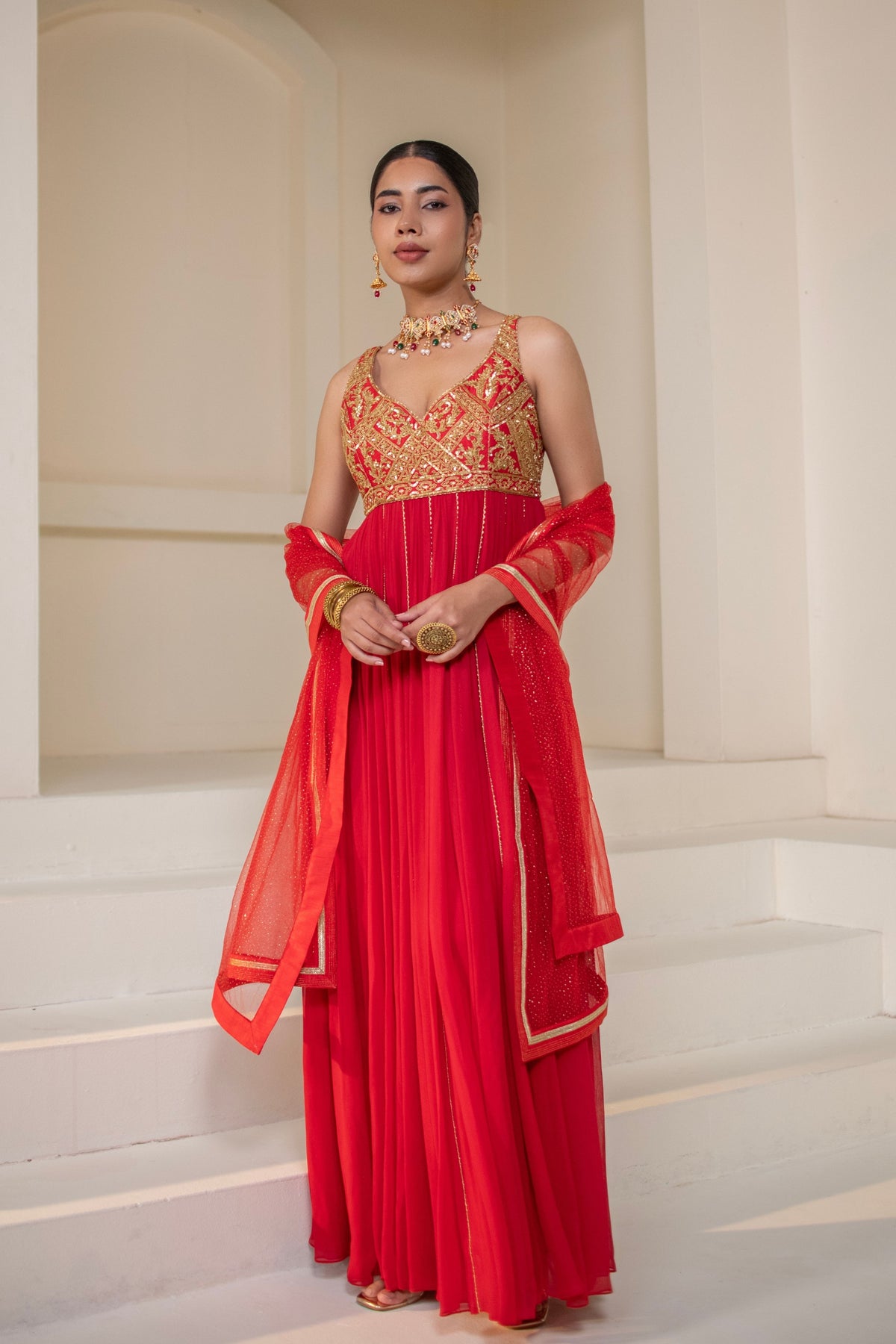 Crimson Red  Embellished  Anarkali
