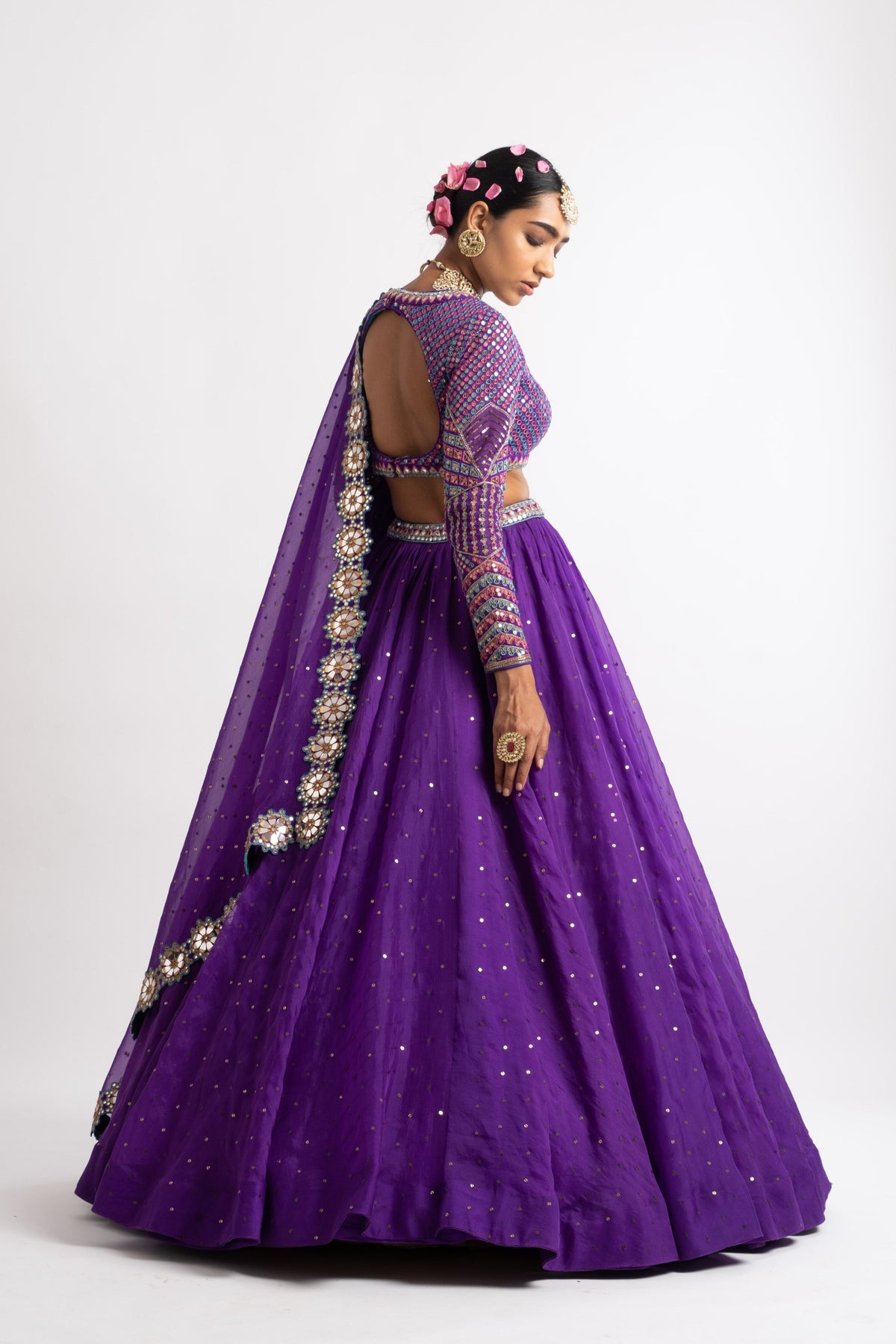 Purple silk organza lehenga set
