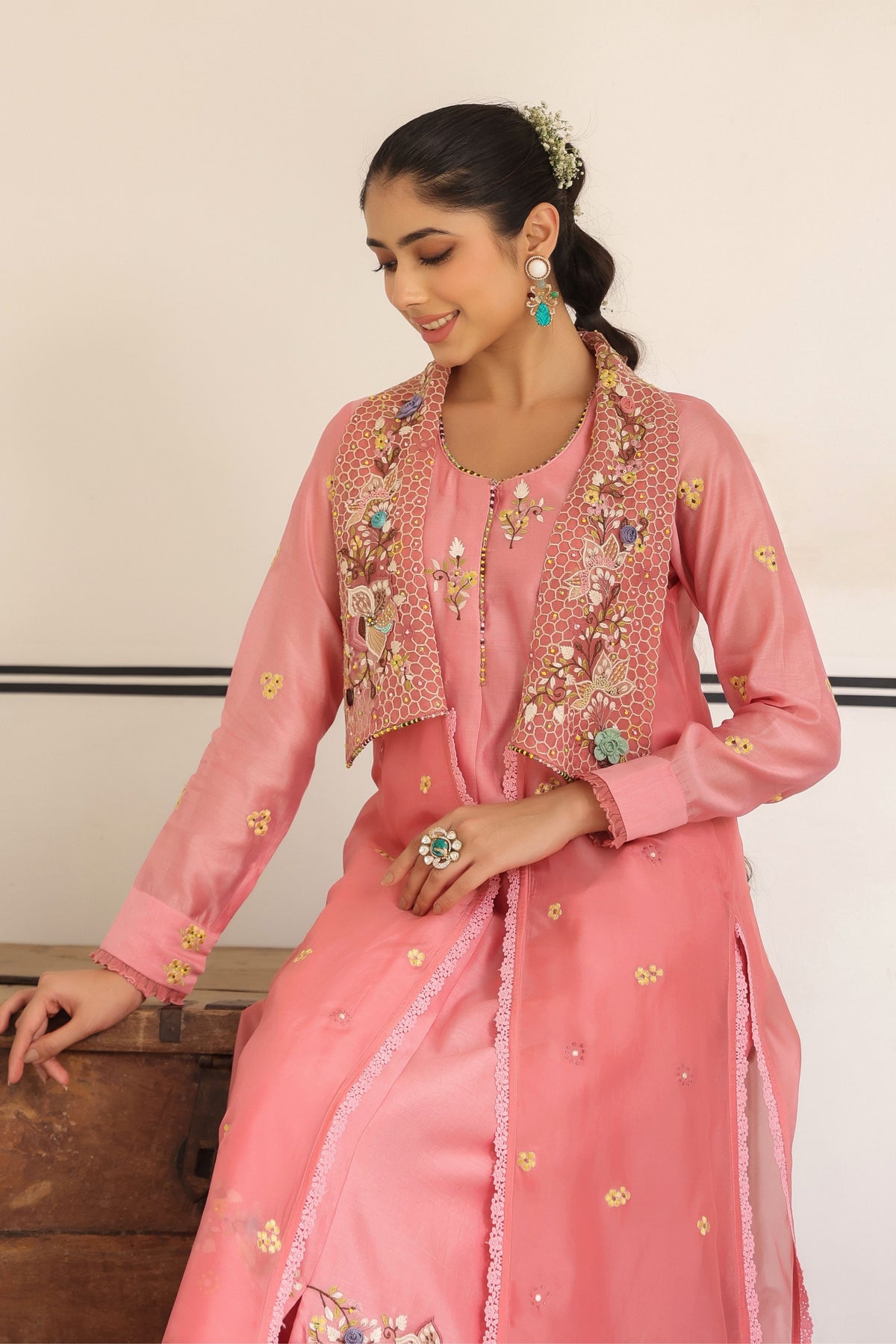 Gulzar  Pink Jacket Set